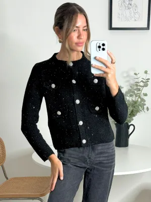 Tagless Label System Rosanna Sparkle Cardigan in Black
