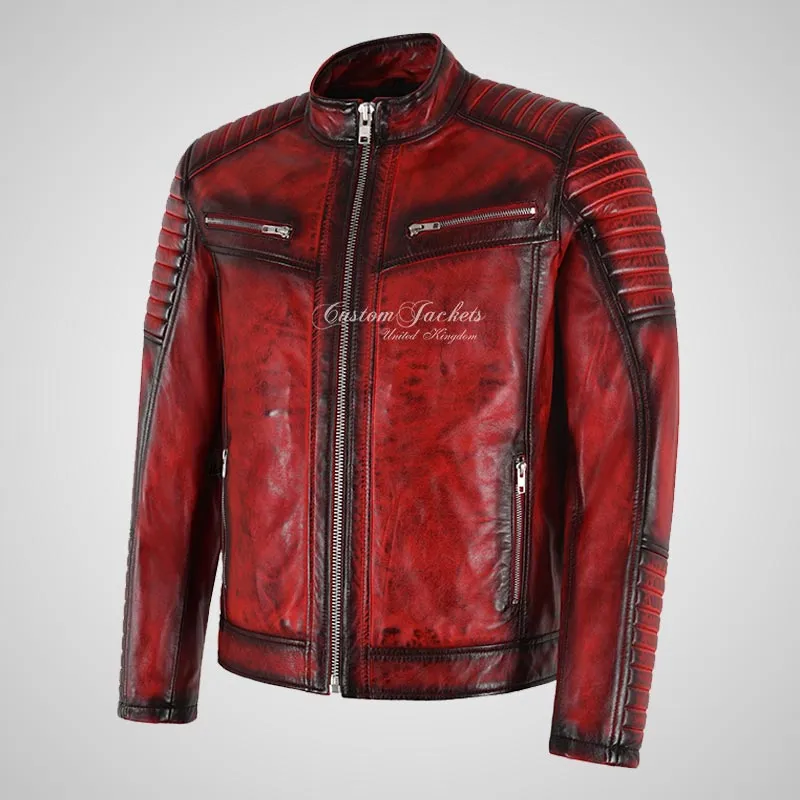 URIAH Mens Vintage Leather Biker Jacket Soft Lamb Napa Leather