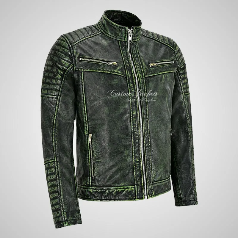 URIAH Mens Vintage Leather Biker Jacket Soft Lamb Napa Leather