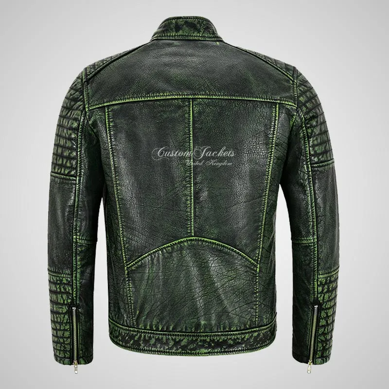 URIAH Mens Vintage Leather Biker Jacket Soft Lamb Napa Leather