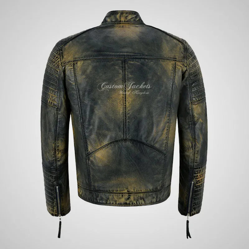 URIAH Mens Vintage Leather Biker Jacket Soft Lamb Napa Leather