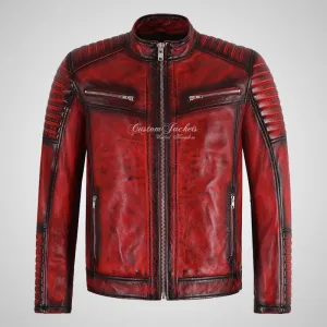 URIAH Mens Vintage Leather Biker Jacket Soft Lamb Napa Leather