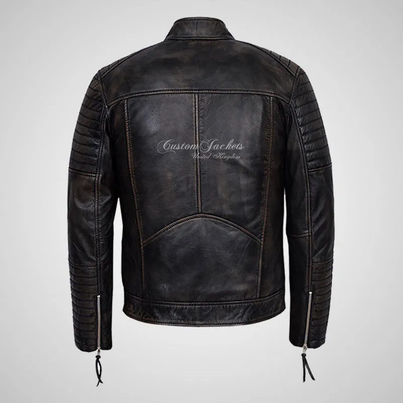 URIAH Mens Vintage Leather Biker Jacket Soft Lamb Napa Leather