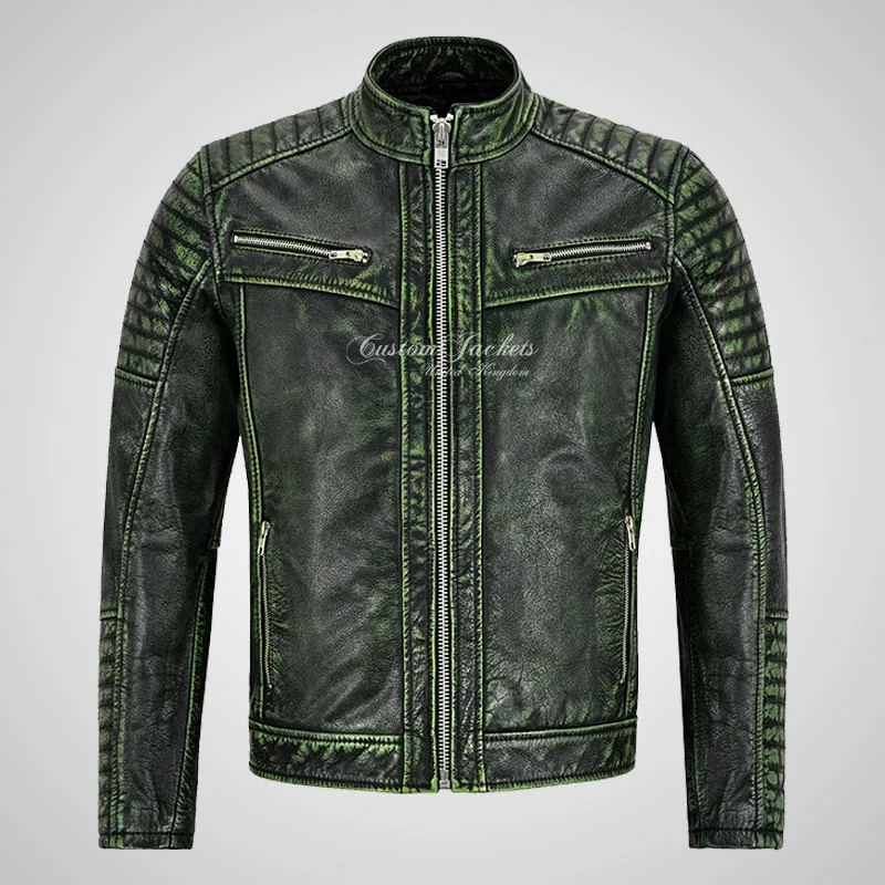 URIAH Mens Vintage Leather Biker Jacket Soft Lamb Napa Leather
