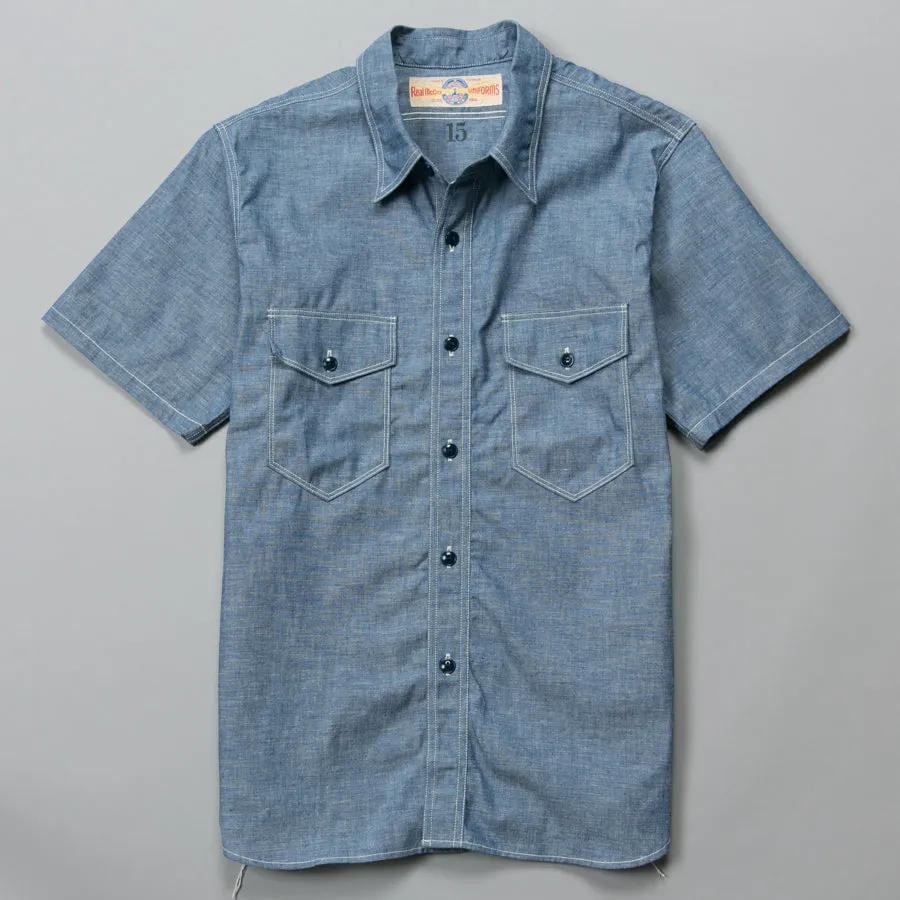 USN SHORT SLEEVE CHAMBRAY SHIRT BLUE
