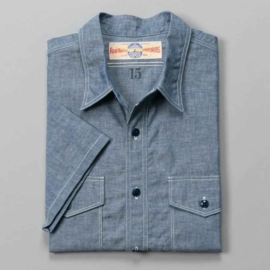 USN SHORT SLEEVE CHAMBRAY SHIRT BLUE