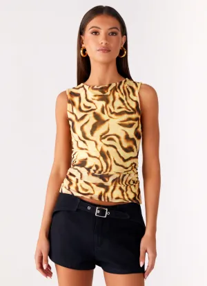 On Read Tank Top - Yellow Zebra Weighted Hem Design