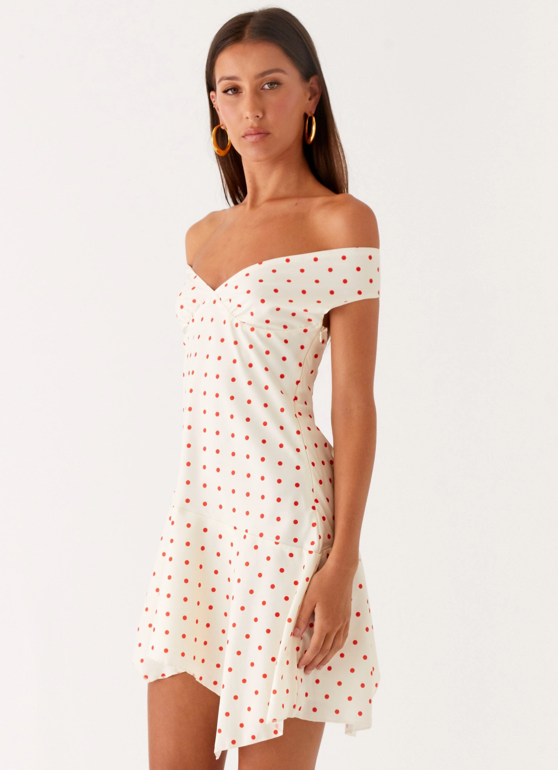 Alma Mini Dress - White Red Polka Dot Relaxed Layer