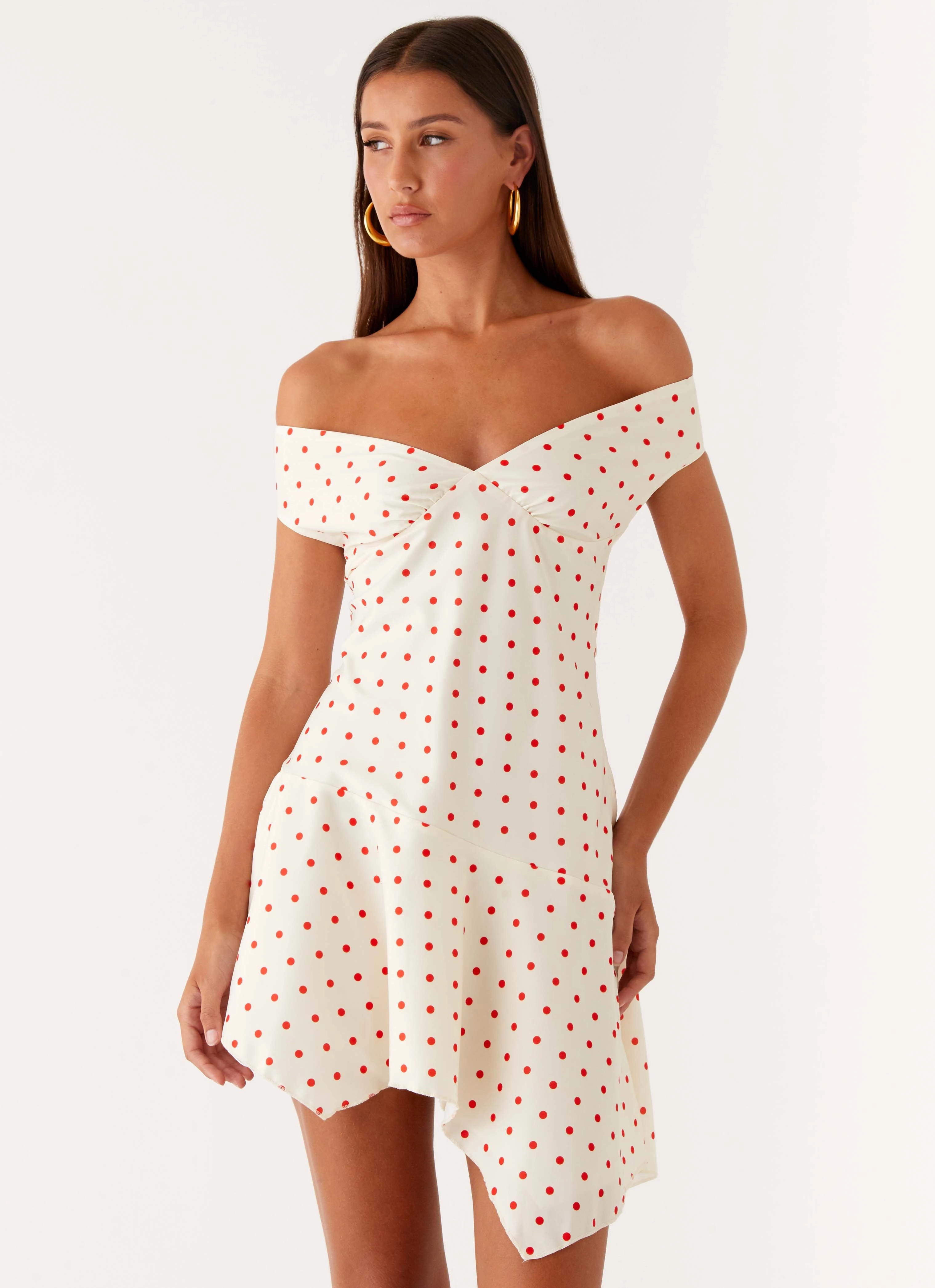 Alma Mini Dress - White Red Polka Dot All-Day Comfort Wear
