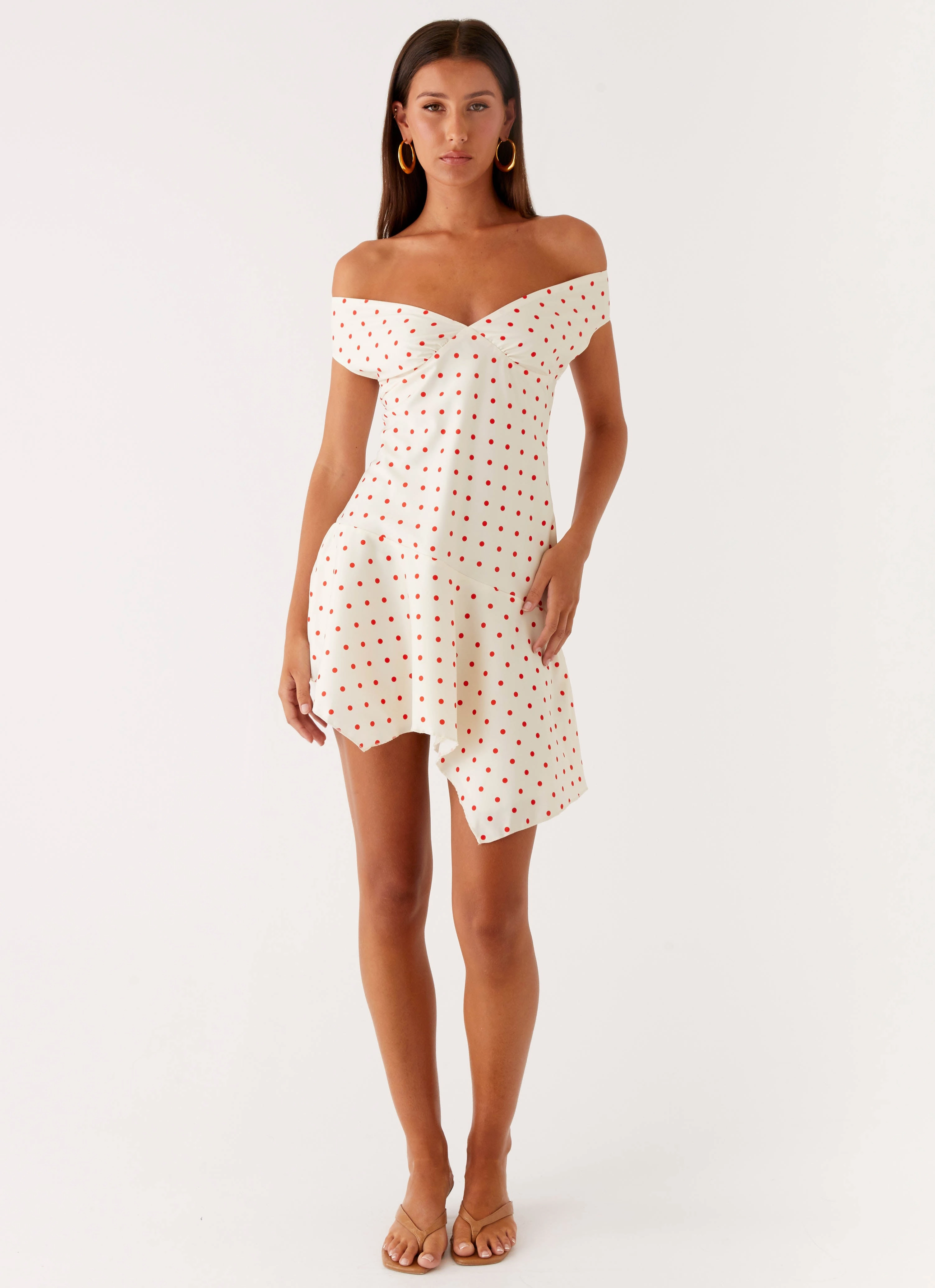 Alma Mini Dress - White Red Polka Dot Simple Comfort