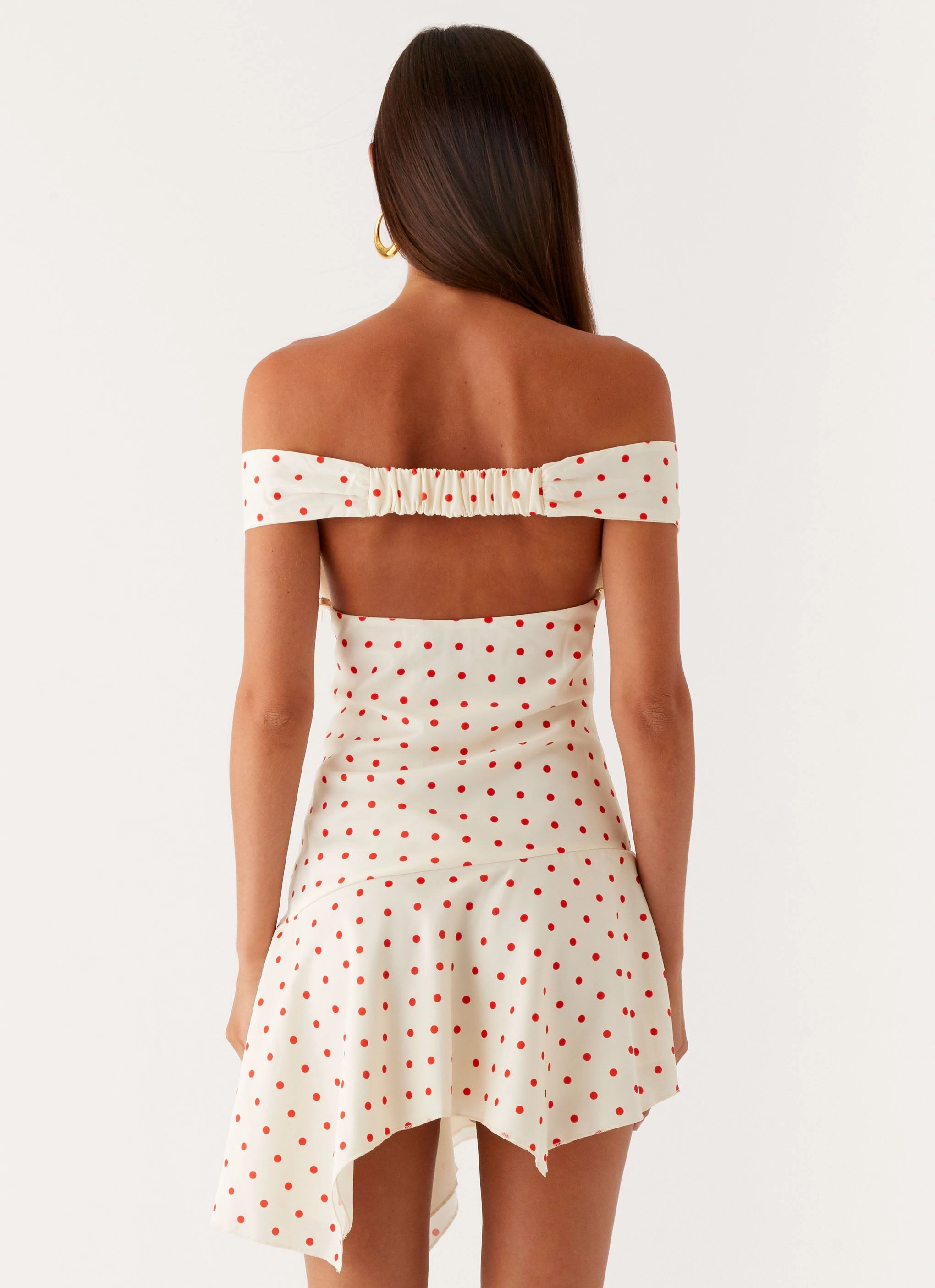 Alma Mini Dress - White Red Polka Dot Minimal Details