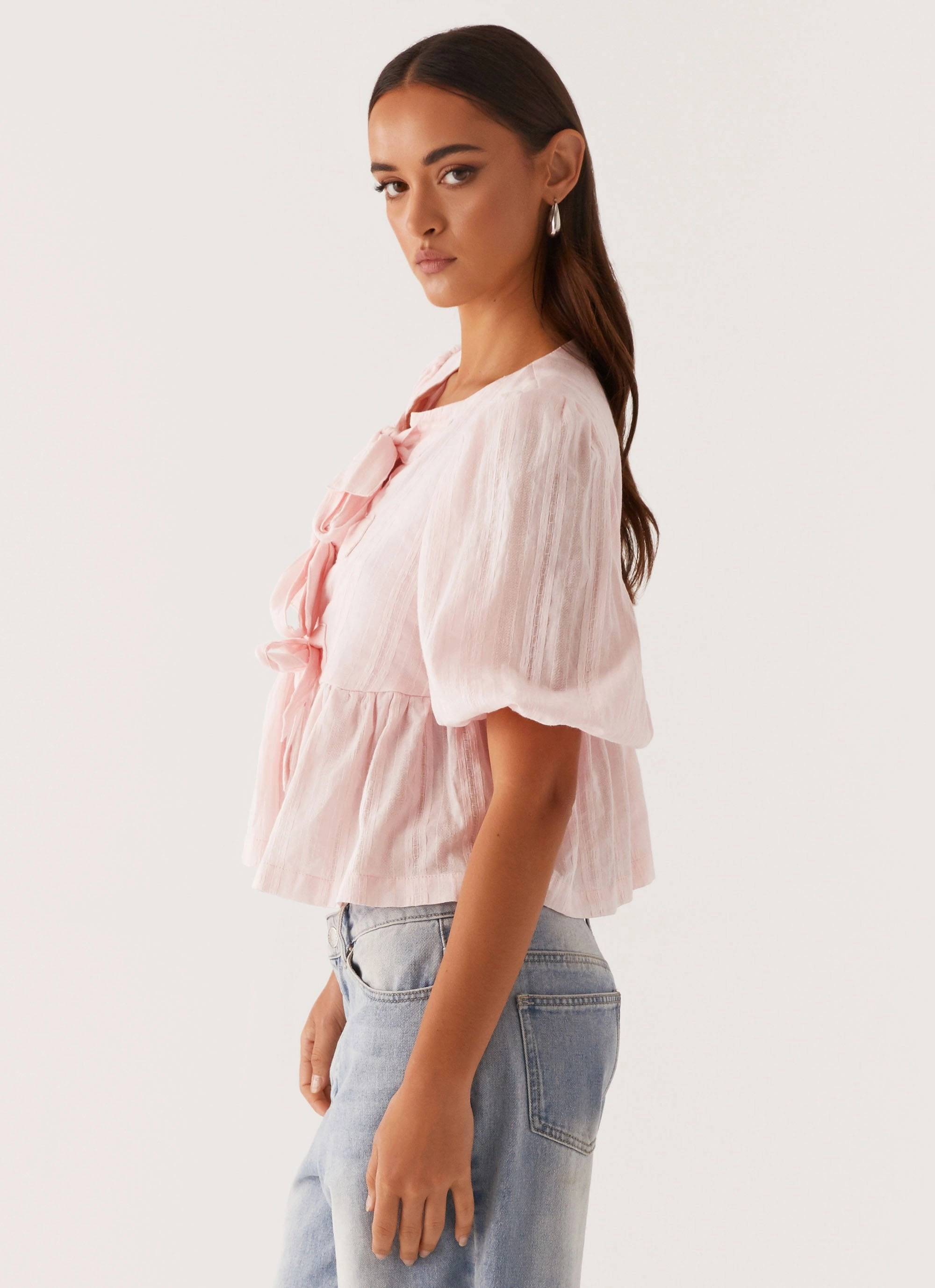 Tagless Neckline Western Wind Tie Top - Pink
