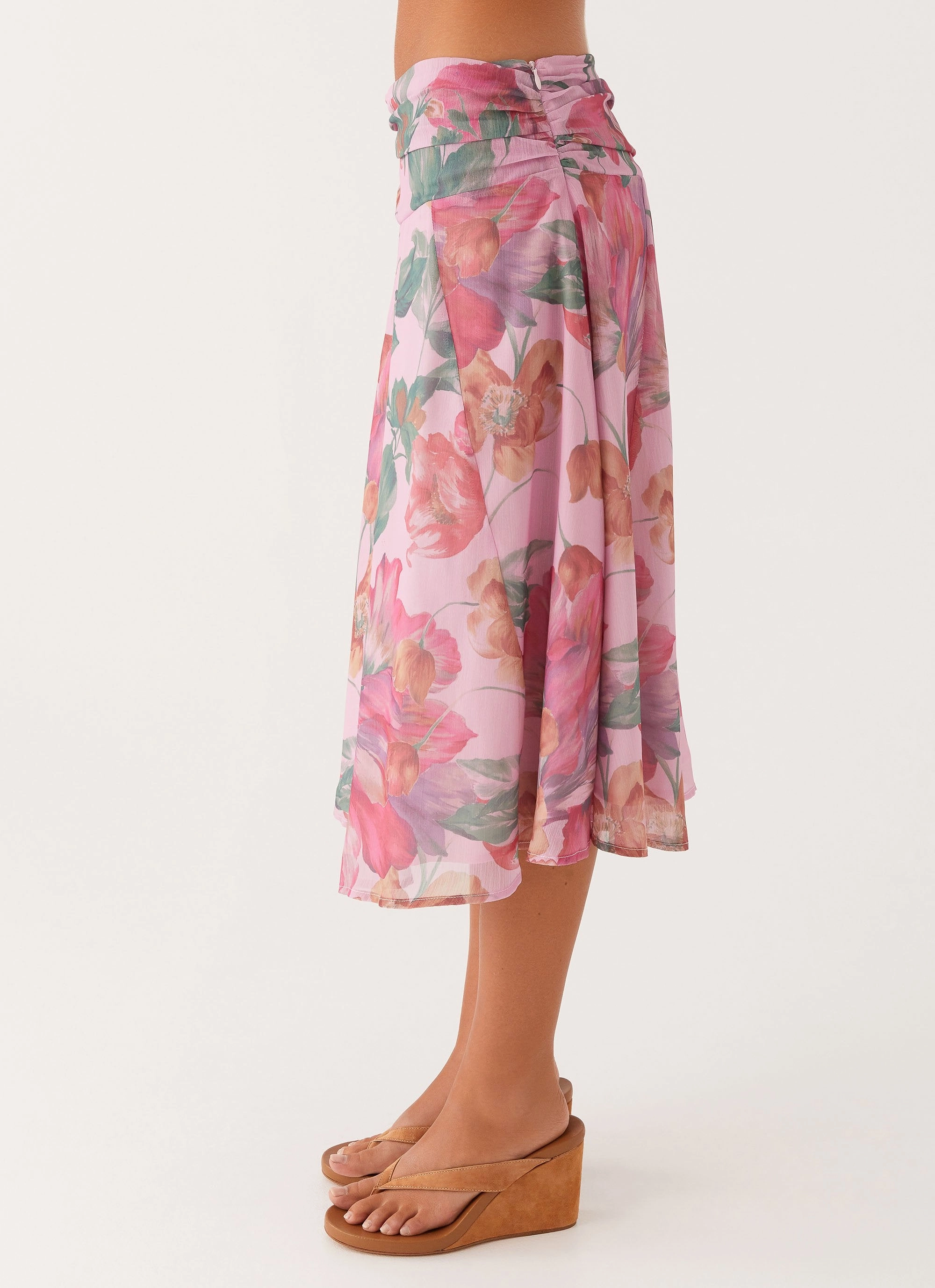 Valley Midi Skirt - Pink Floral Easy Fashion Sustainable Fabric