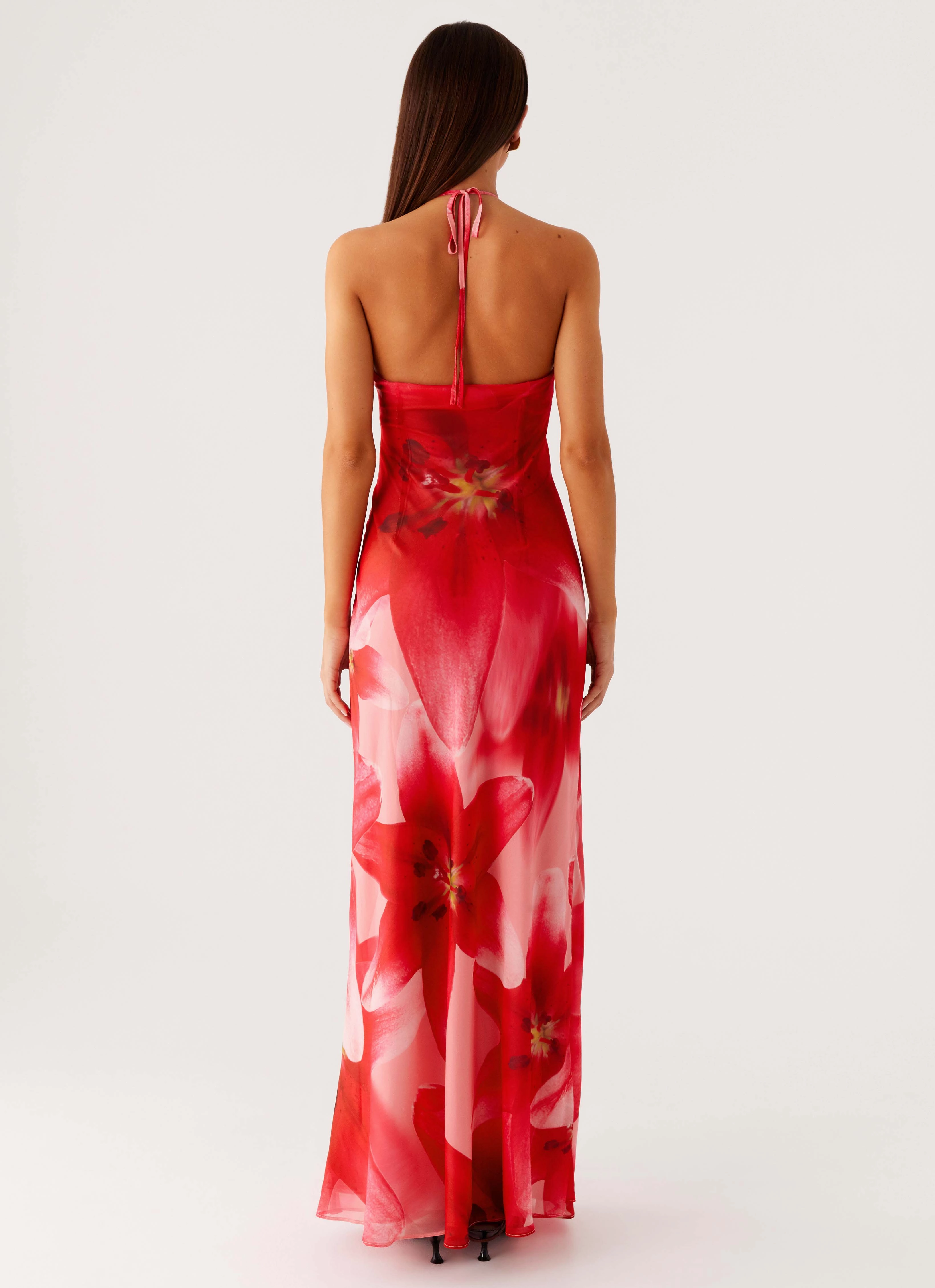 Delicate Details Vatiana Chiffon Maxi Dress - Peach Watermelon Flower