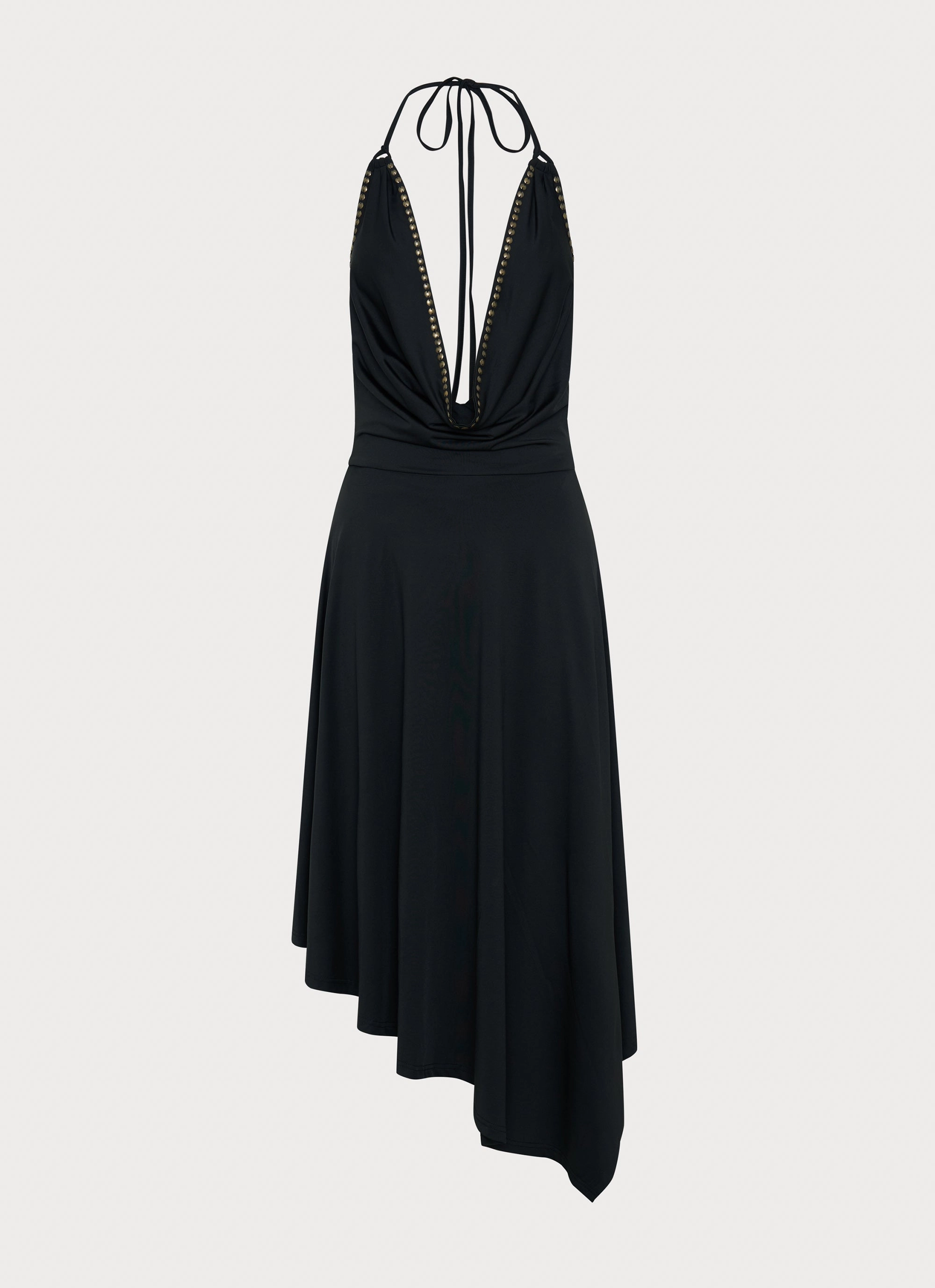 Gentle Drape button detail Vena Beaded Midi Dress - Black
