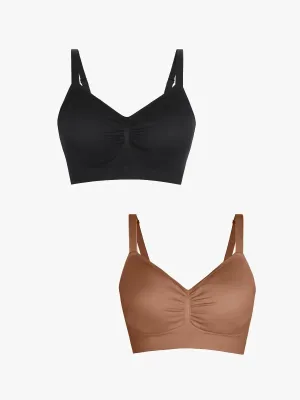 2-Pack Seamless Comfort Removable Pad Everyday Bra Bundle PuckerFree Surface Cold Weather