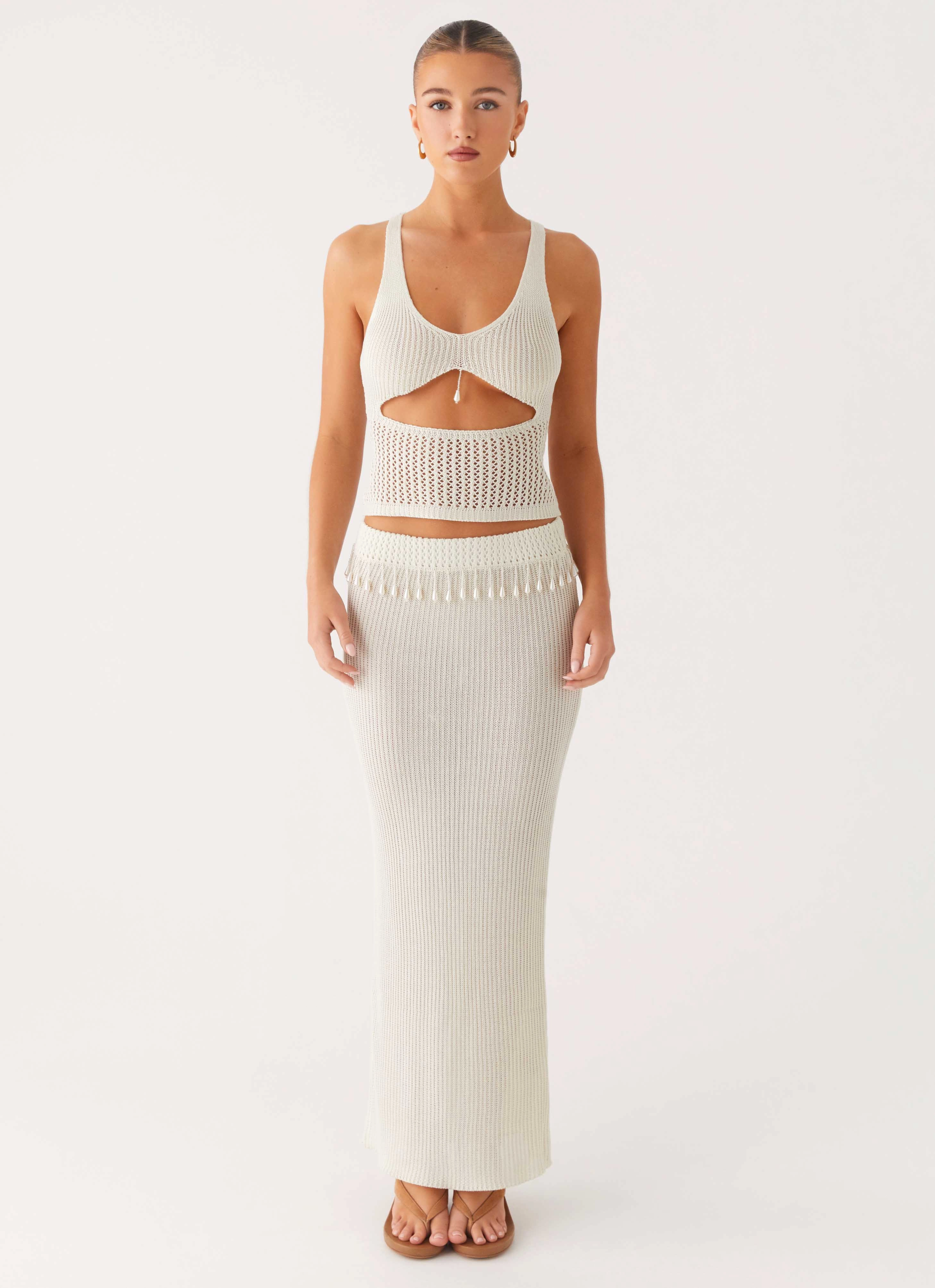 Basilia Maxi Skirt - Off White Layered Collar Design