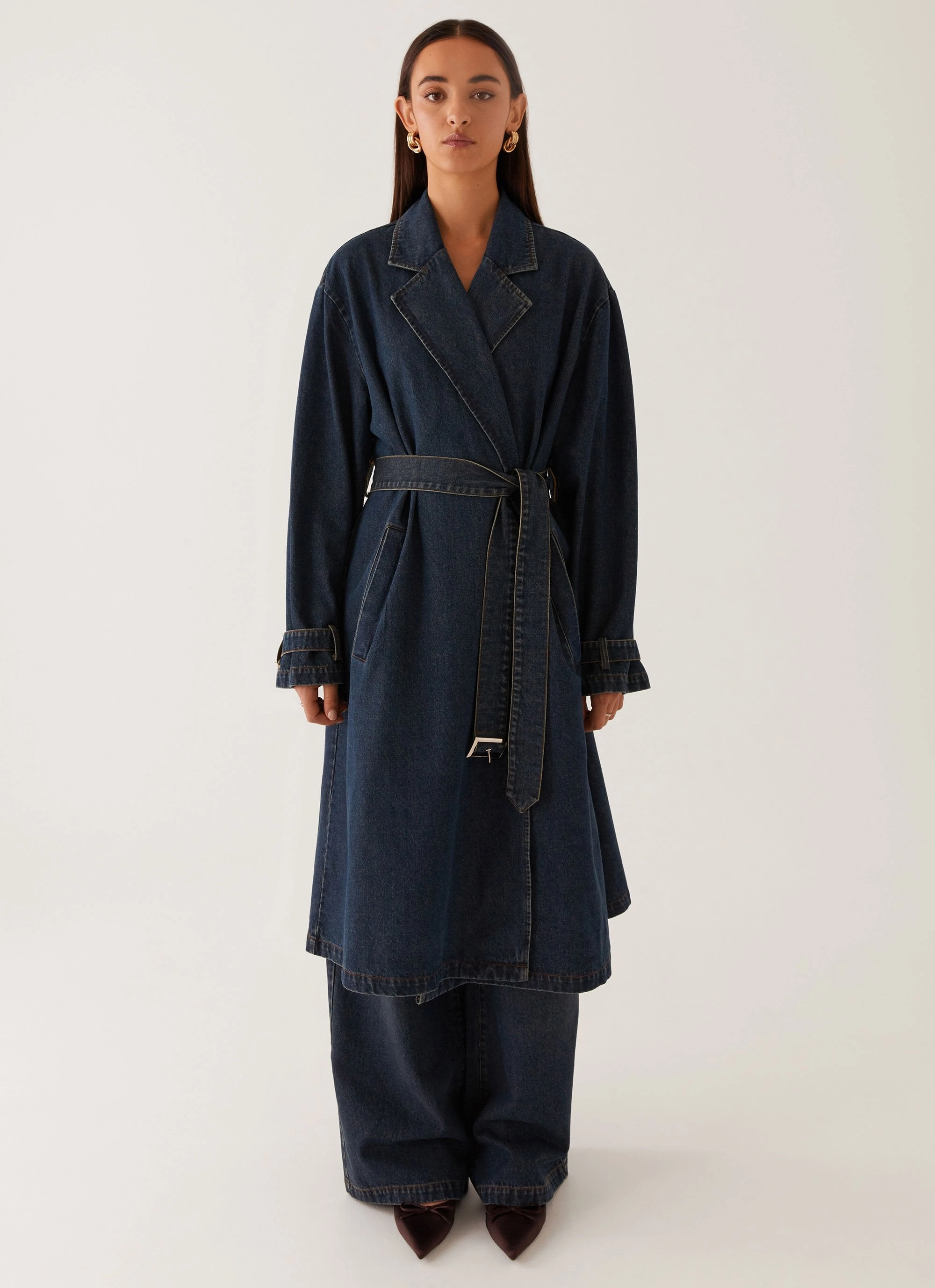 High Collar Options Soft Interior Coating Yosemite Oversized Trench Coat - Blue