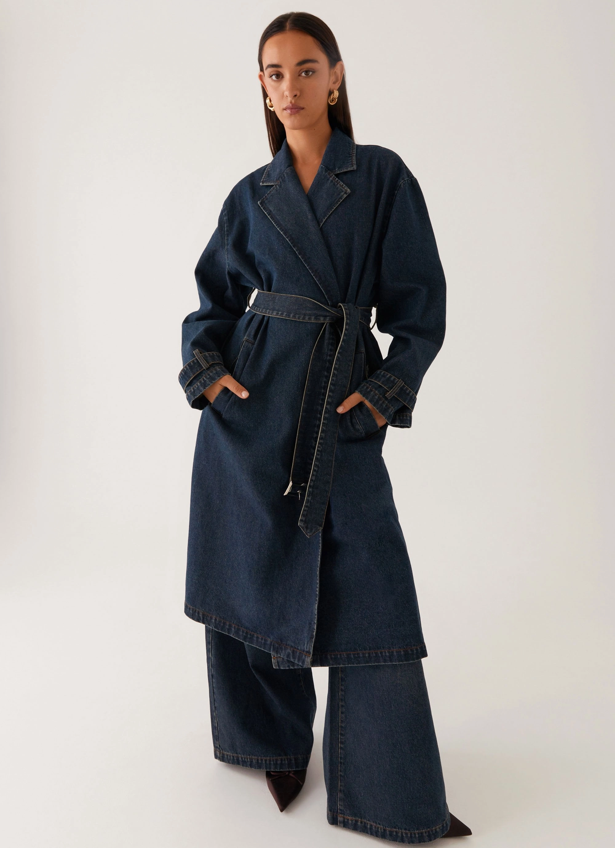 Yosemite Oversized Trench Coat - Blue Utility Pockets