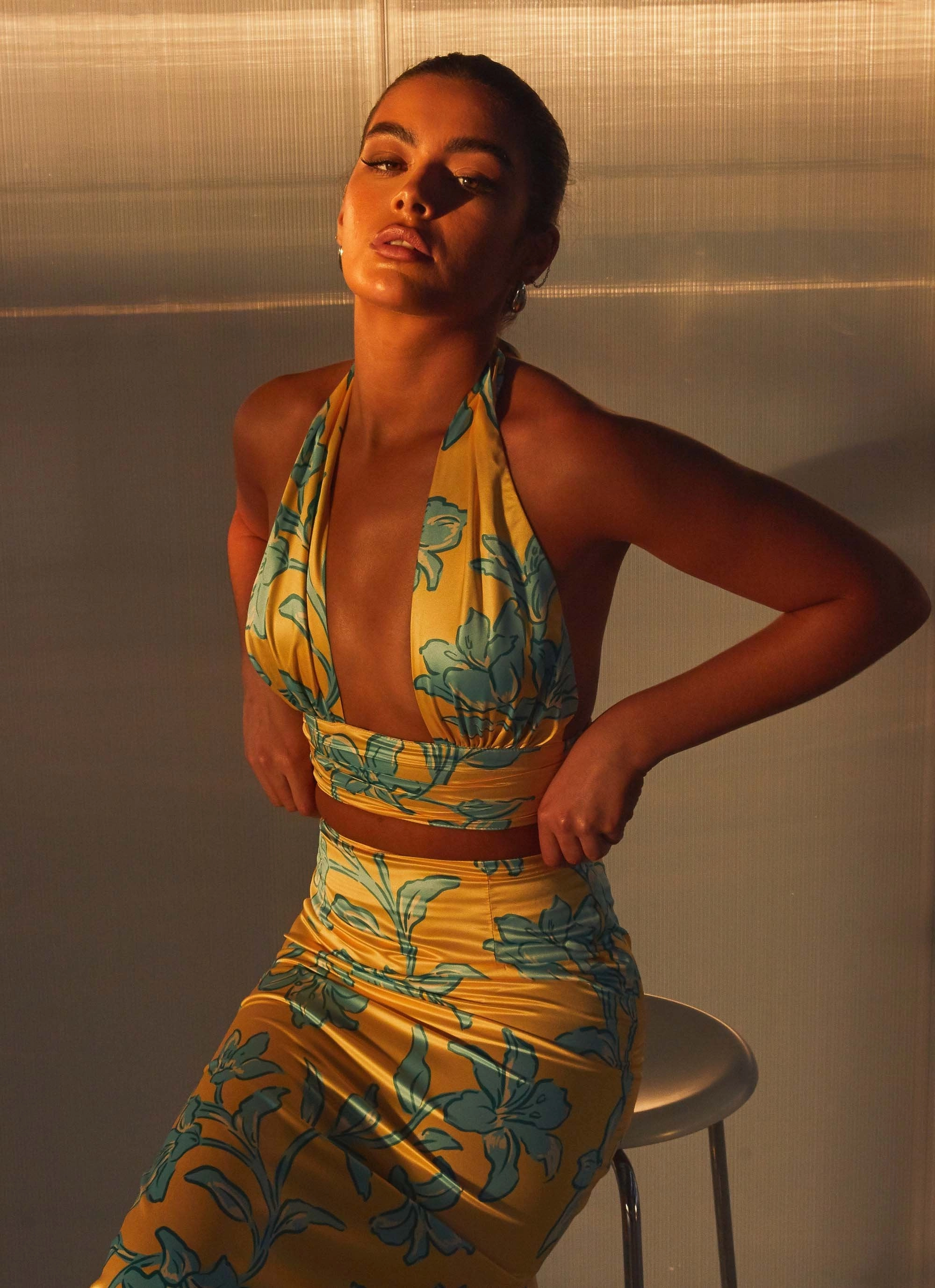 Amalia Wrap Crop Top - Golden Bloom Organic Cotton Blend