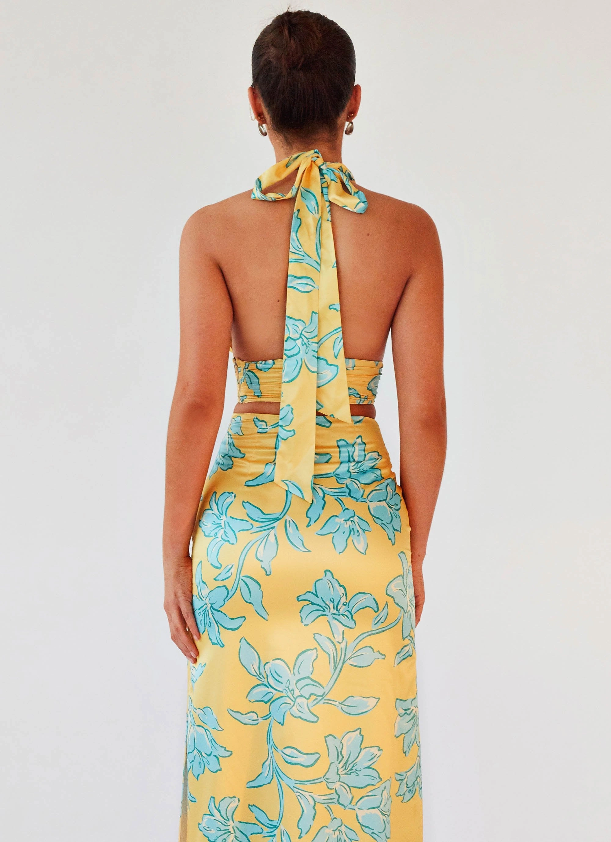 Amalia Wrap Crop Top - Golden Bloom Moisture Wicking Finish