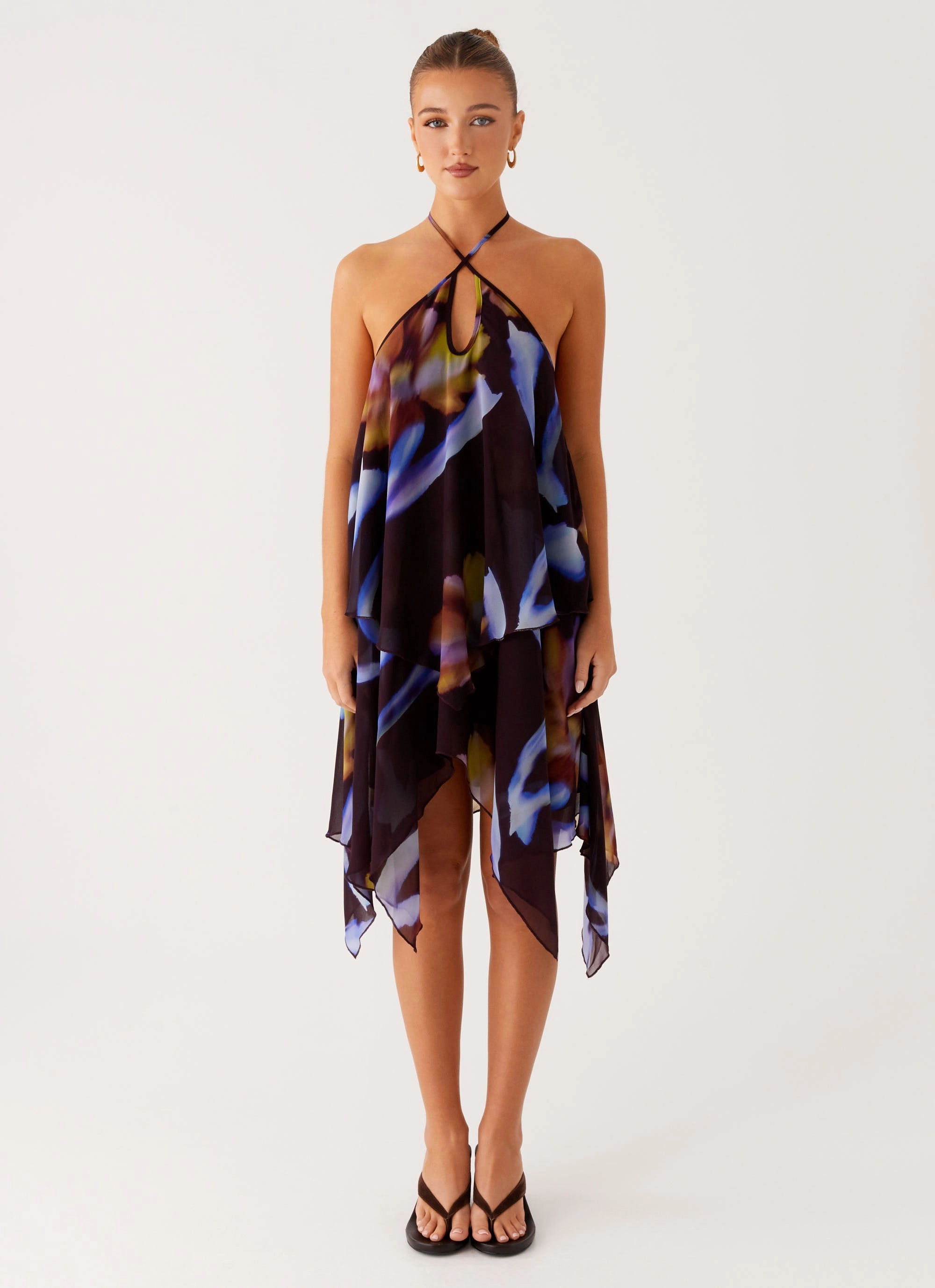 Elastic-Waist Minimal Mood Verbena Midi Dress - Dark Floral