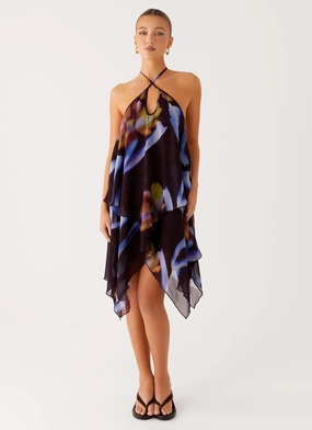 Loose Flow Bold Patterns Verbena Midi Dress - Dark Floral