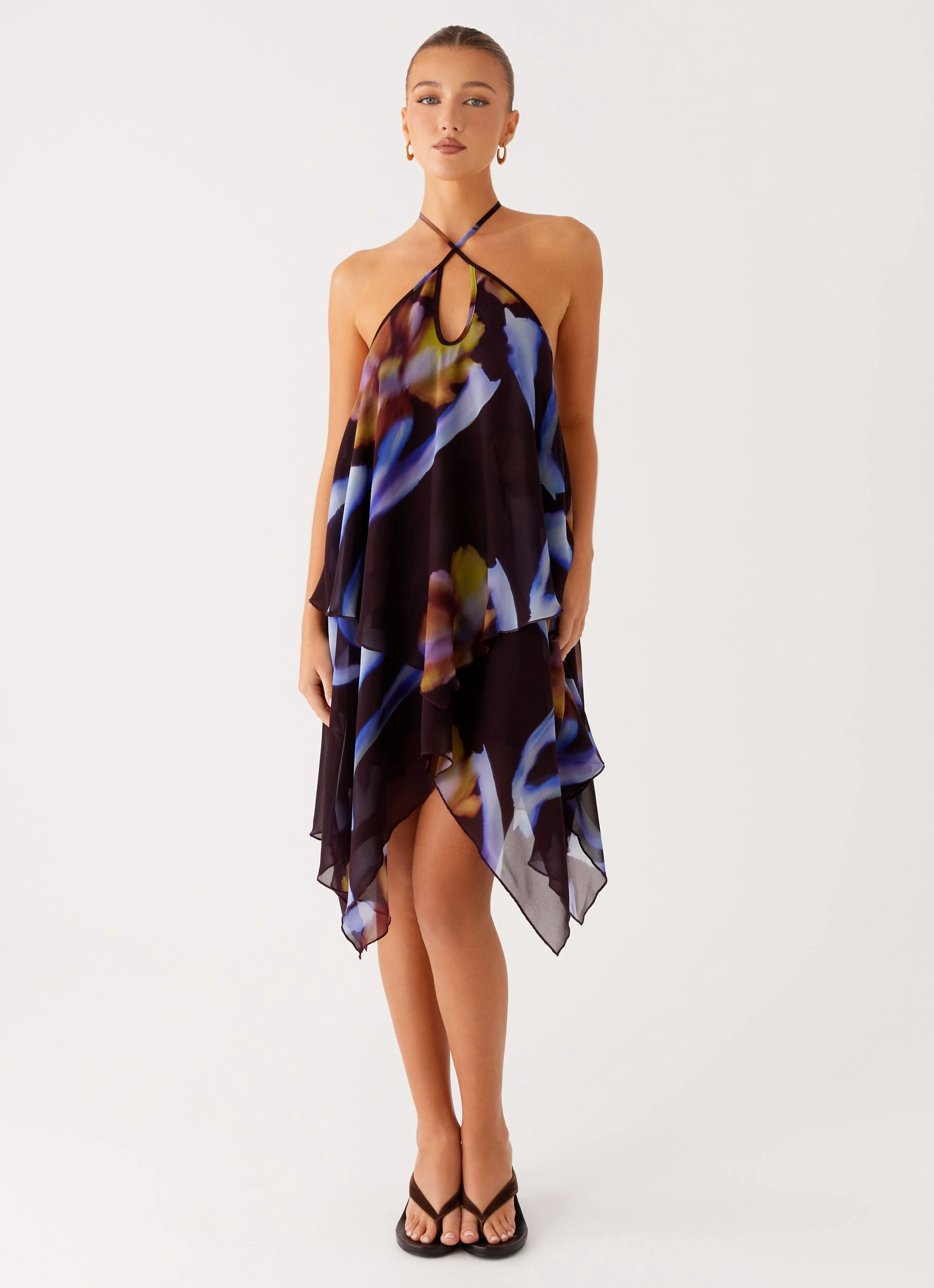 Loose Flow Bold Patterns Verbena Midi Dress - Dark Floral