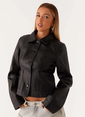 Verona Faux Leather Jacket - Black Slim Silhouette Functional Fit