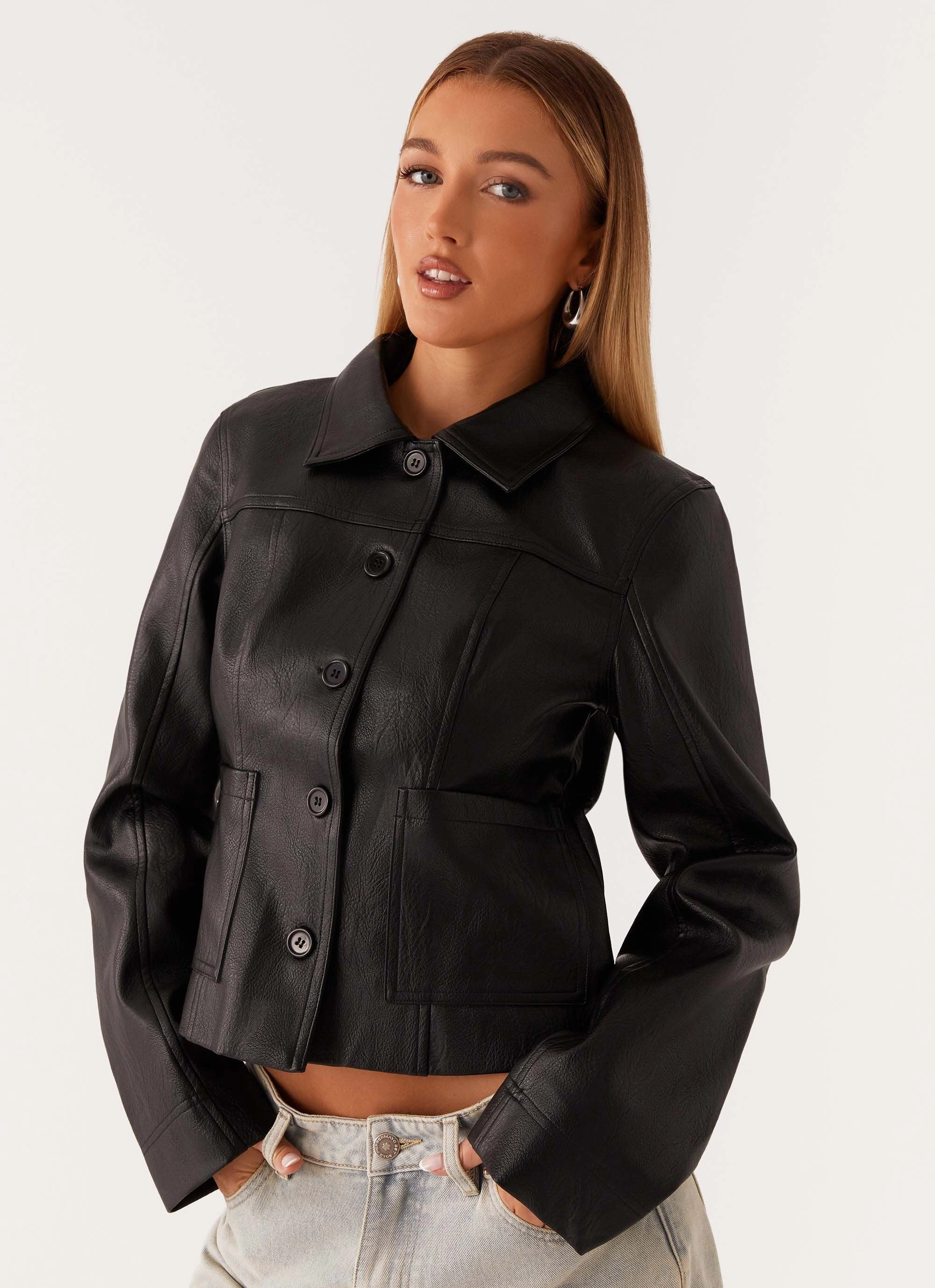 Verona Faux Leather Jacket - Black Slim Silhouette Functional Fit