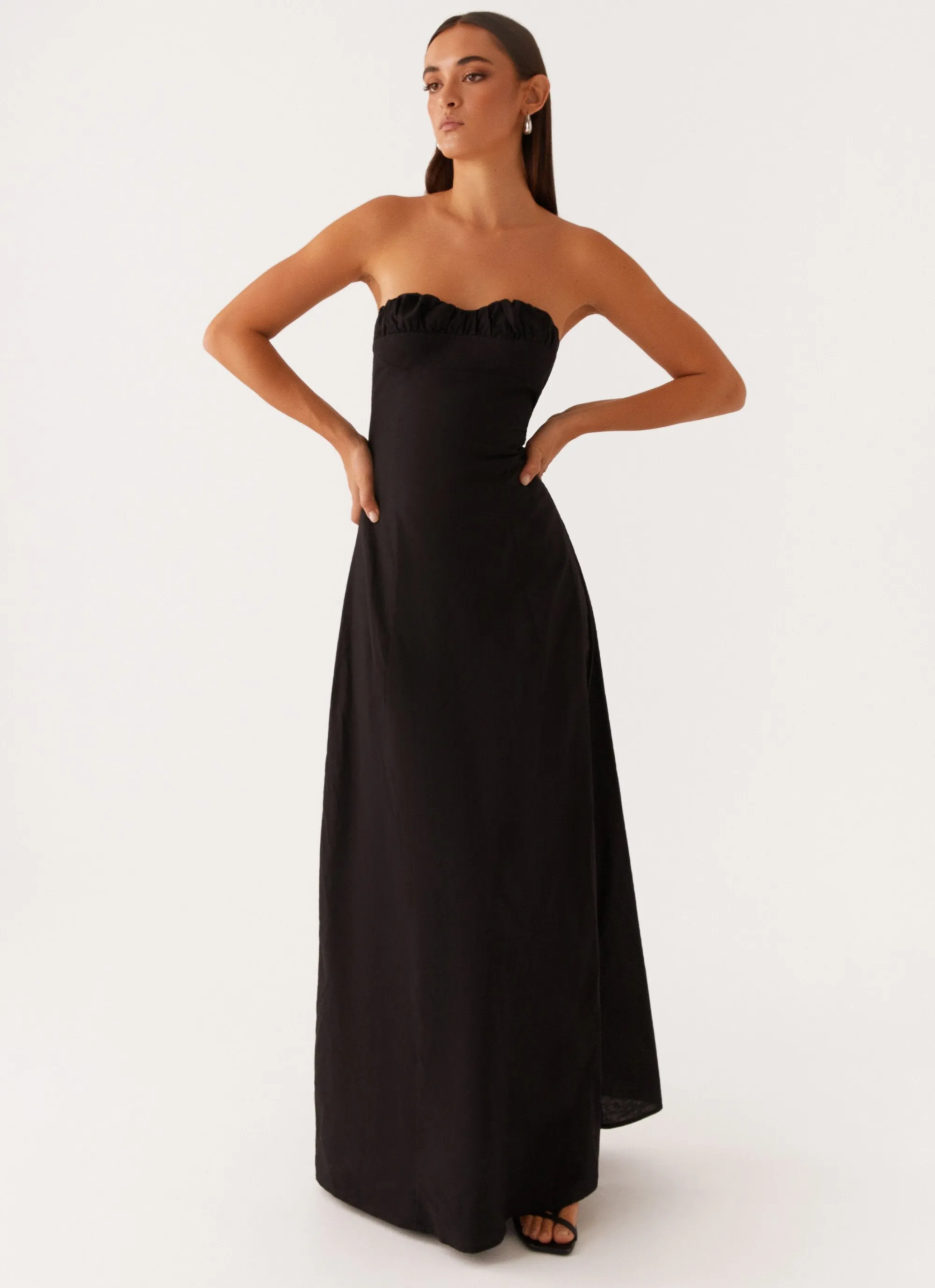 Tayla Linen Maxi Dress - Black Playful Cut Street Edge