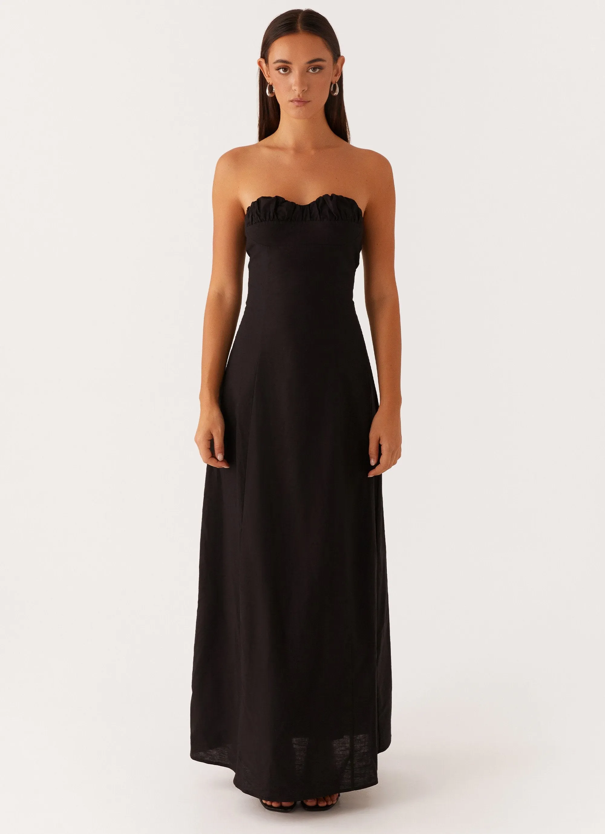 Breathable Comfort Wear Tayla Linen Maxi Dress - Black