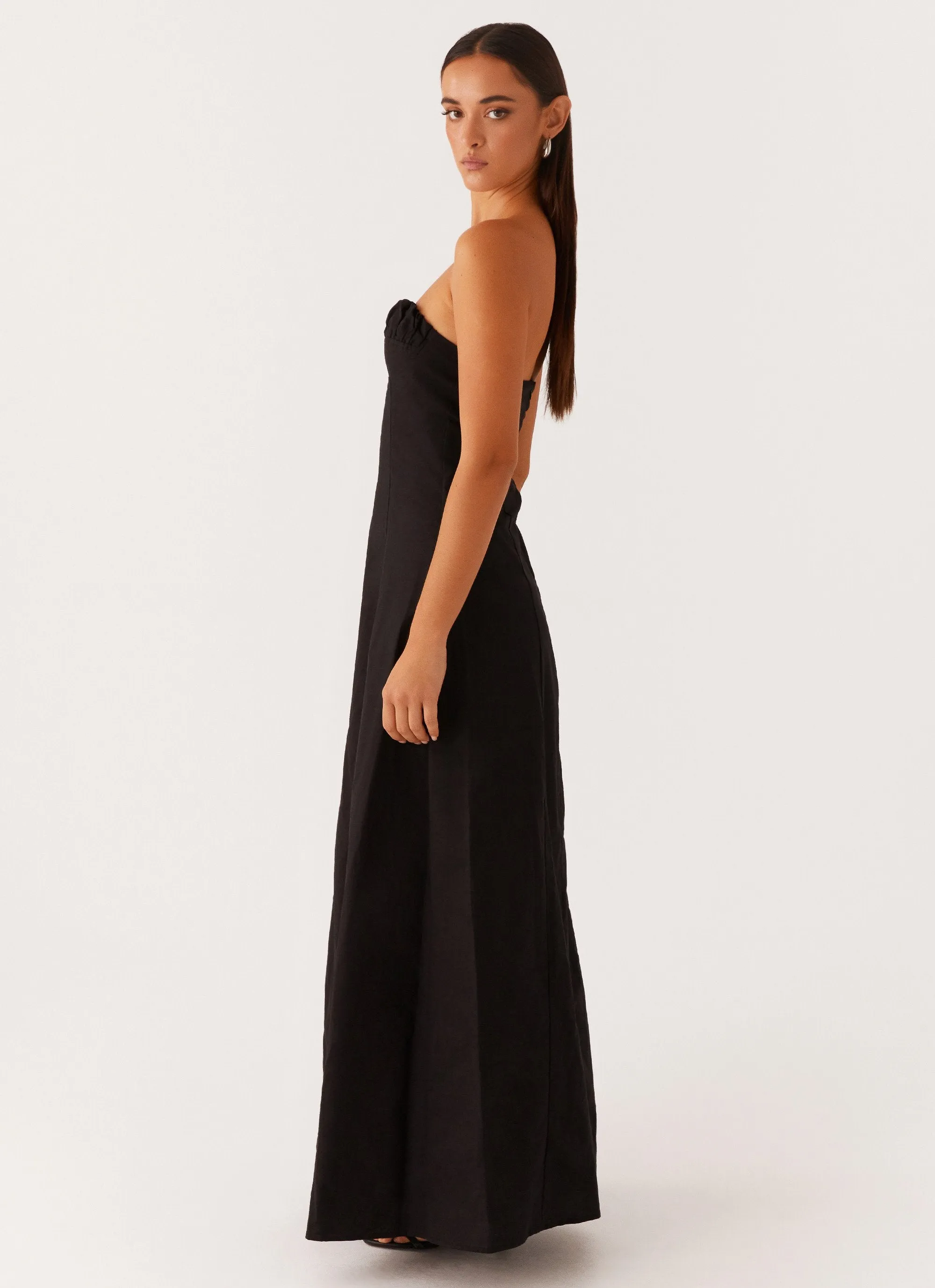 Tayla Linen Maxi Dress - Black Jewel-Tone Garden Scene