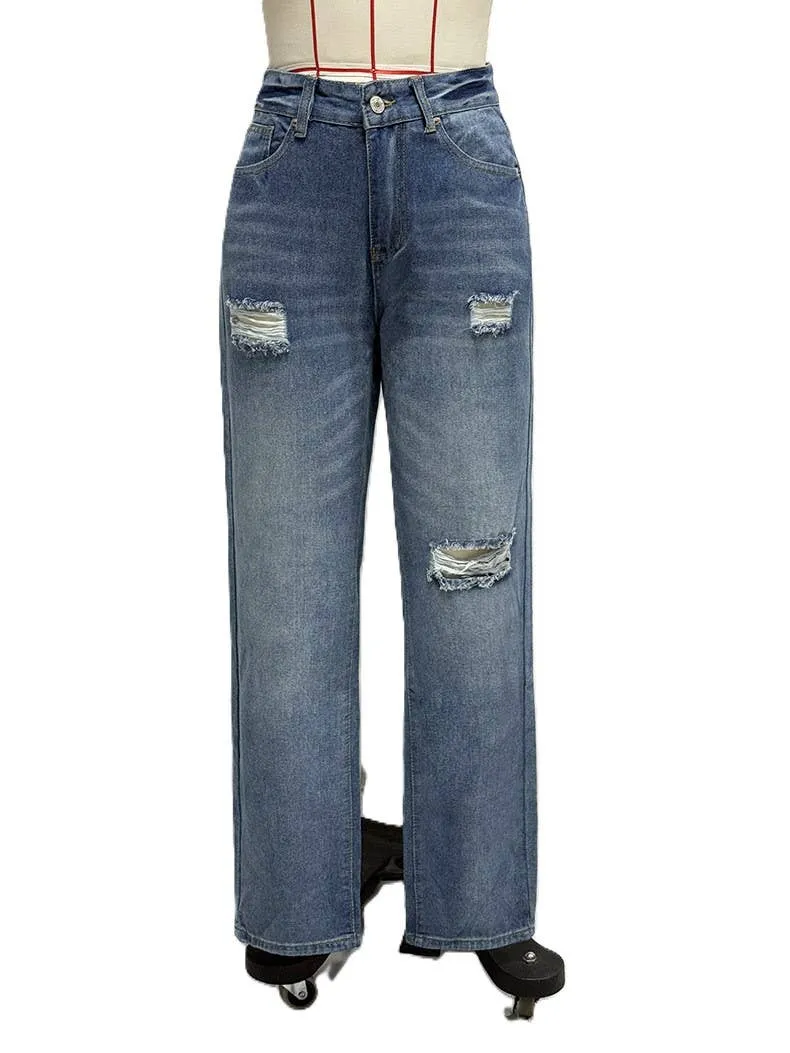 Versatile High-Waisted Straight-Leg Jeans: Blue