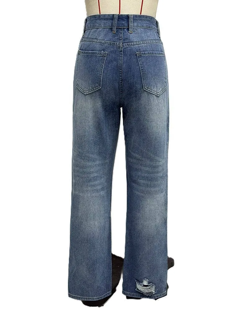 Versatile High-Waisted Straight-Leg Jeans: Blue