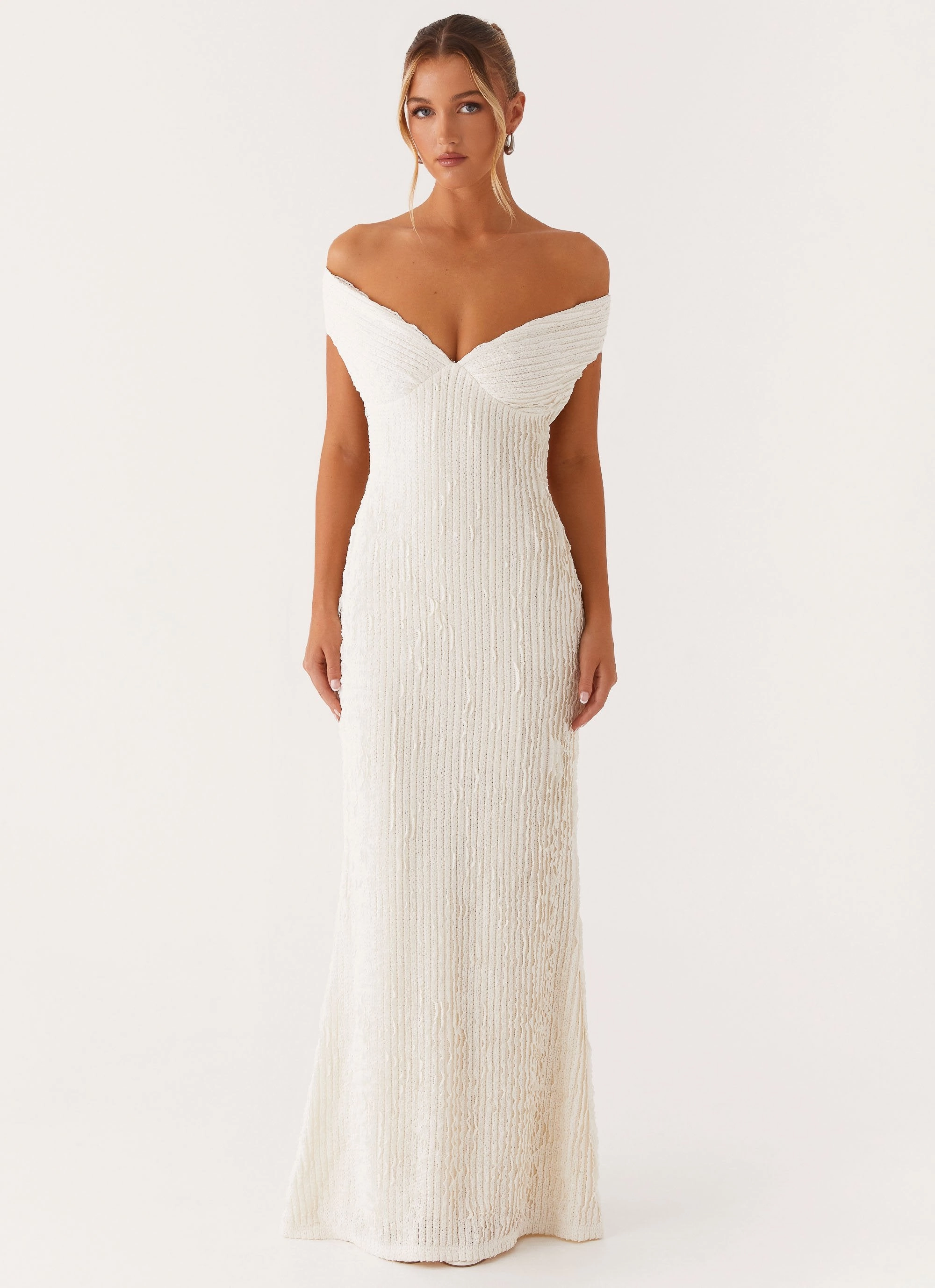 Chantelle Maxi Dress - Ivory Elegant Finish Cotton-Blend