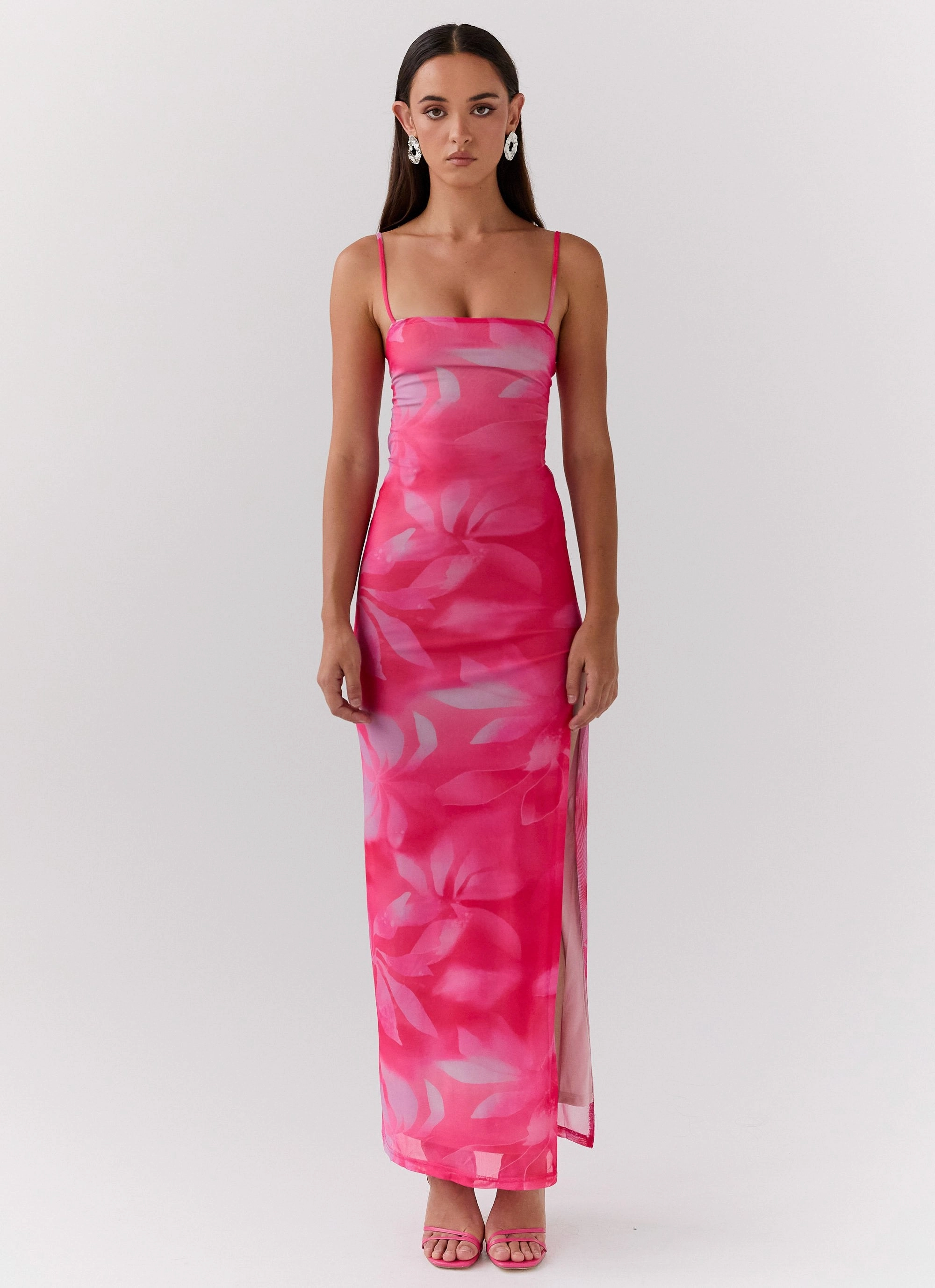 Dinner Outfit Life In Pink Maxi Dress - Abstract Bloom
