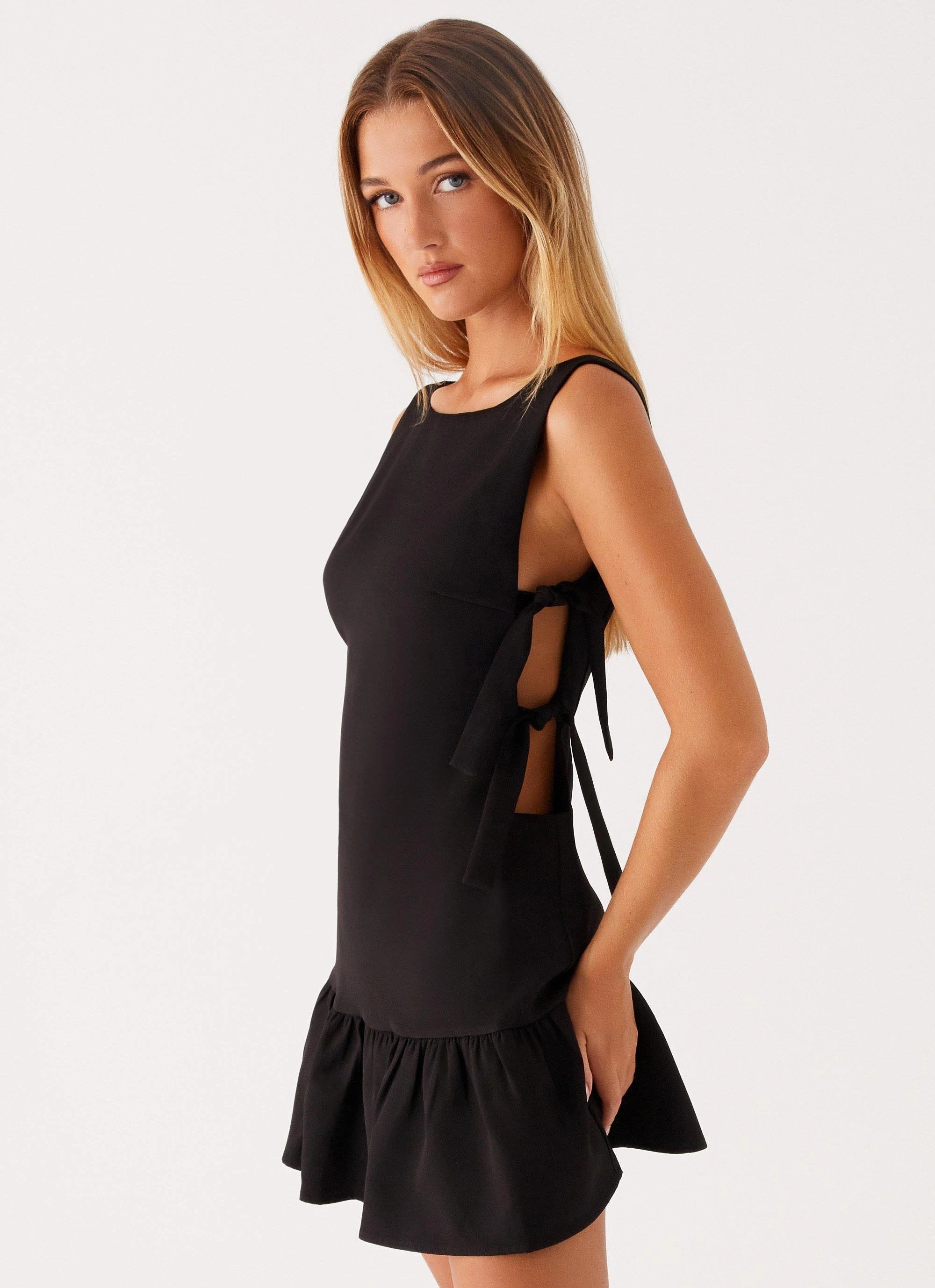 Textured Look Roux Mini Dress - Black