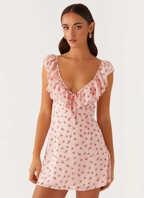 Adrina Ruffle Mini Dress - Pink Flower Fresh Look