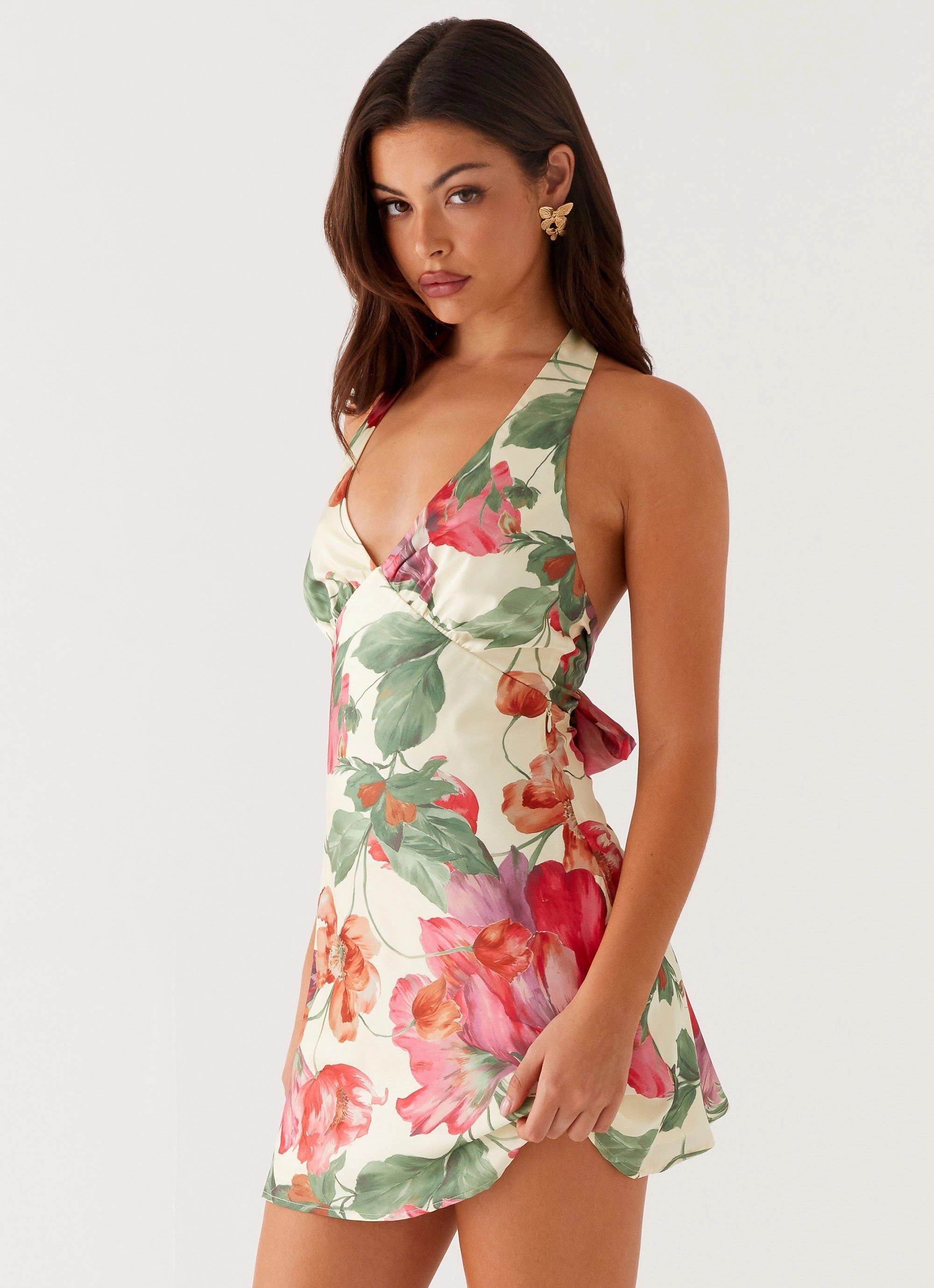 Office Tone Heavy Hearted Mini Dress - Yellow Floral