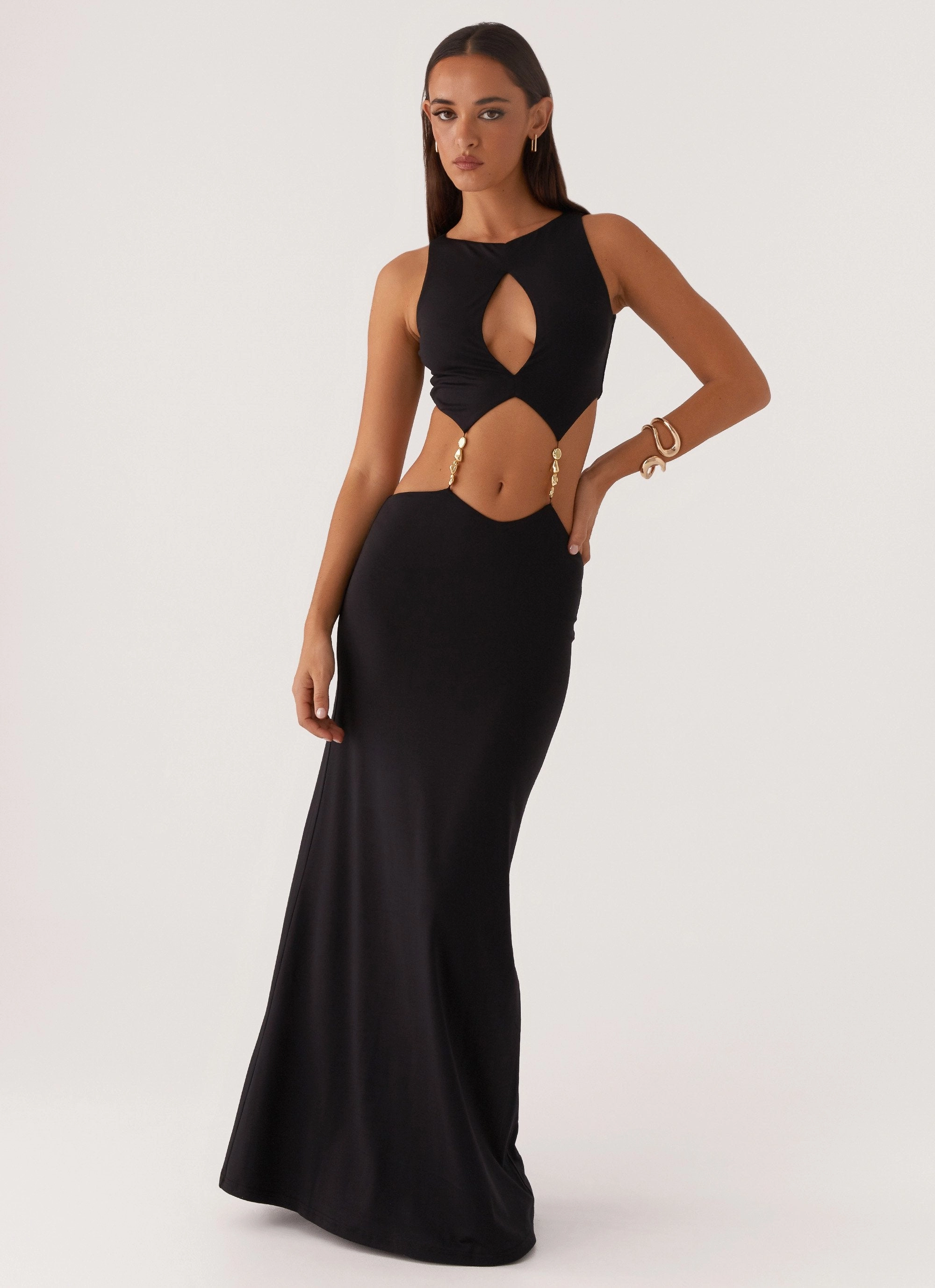 Lace Accent Nadiya Maxi Dress - Black