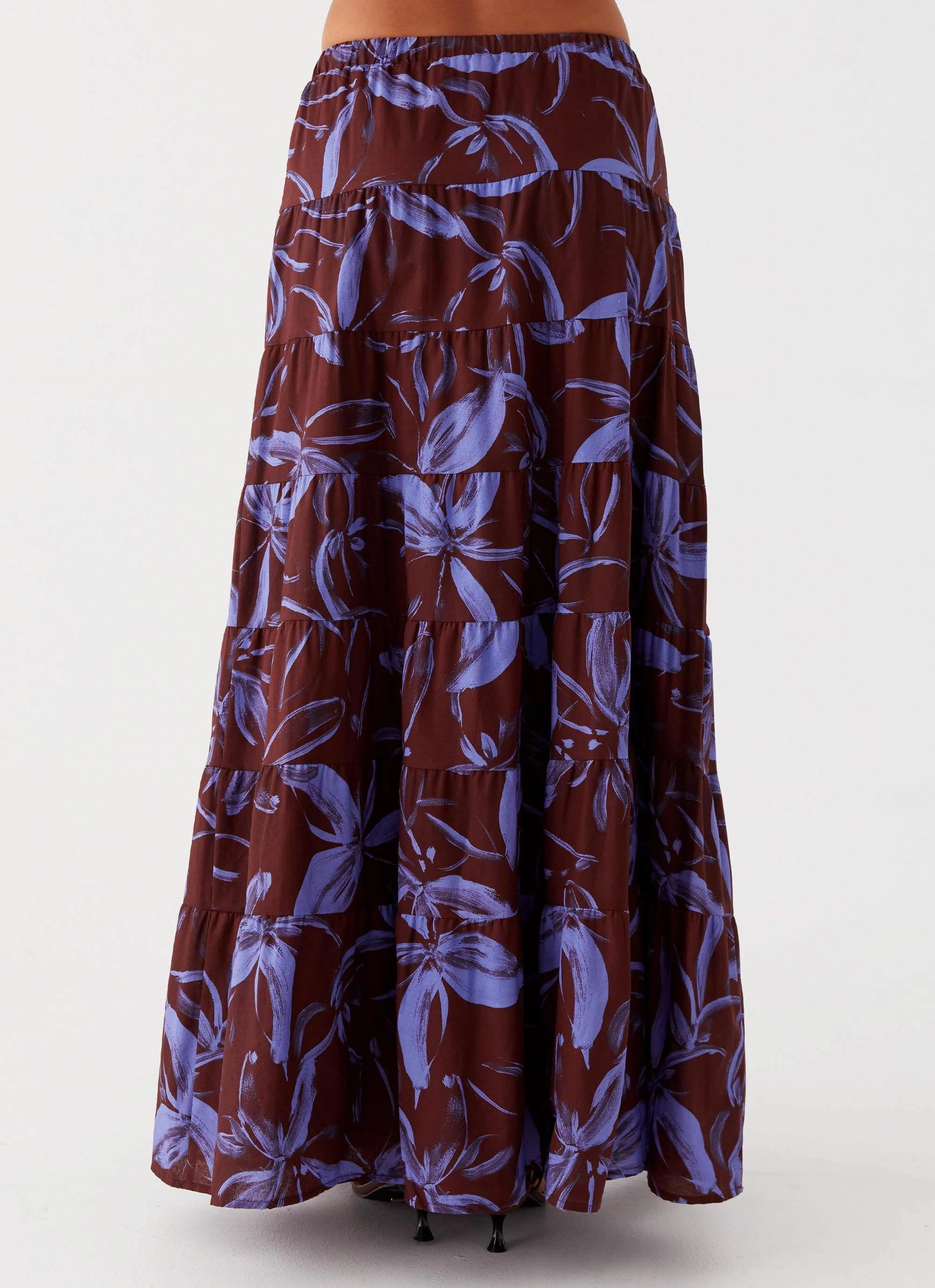 Mariella Linen Maxi Skirt - Purple Brown Floral Maxi length Figure Flattering