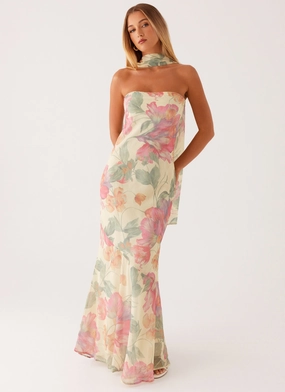 Under The Pagoda Maxi Dress - Yellow Peony Smooth Vibes Subtle Finish