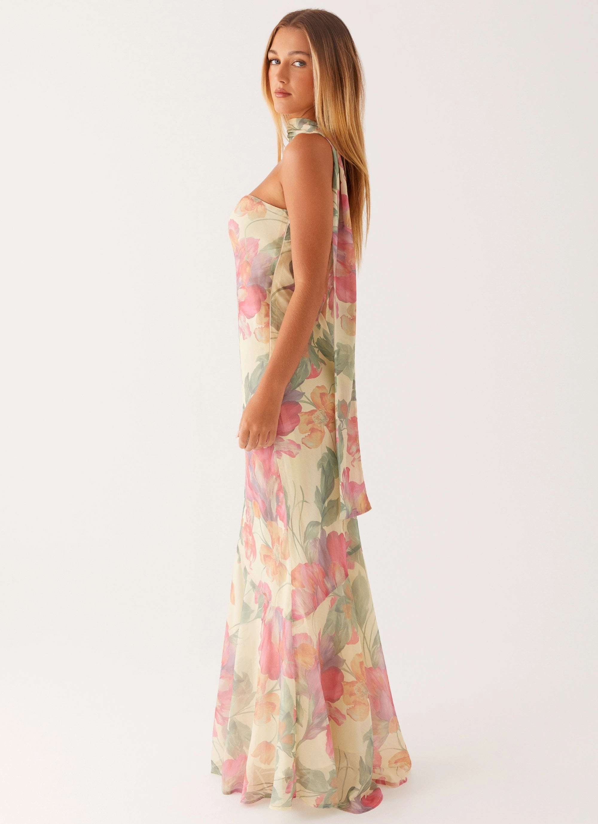 Under The Pagoda Maxi Dress - Yellow Peony Fall Silhouette Timeless Wear