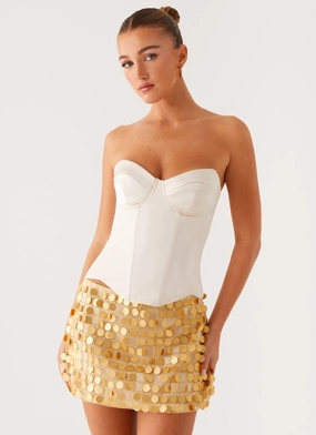 Kasen Sequin Mini Skirt - Gold Matte Texture