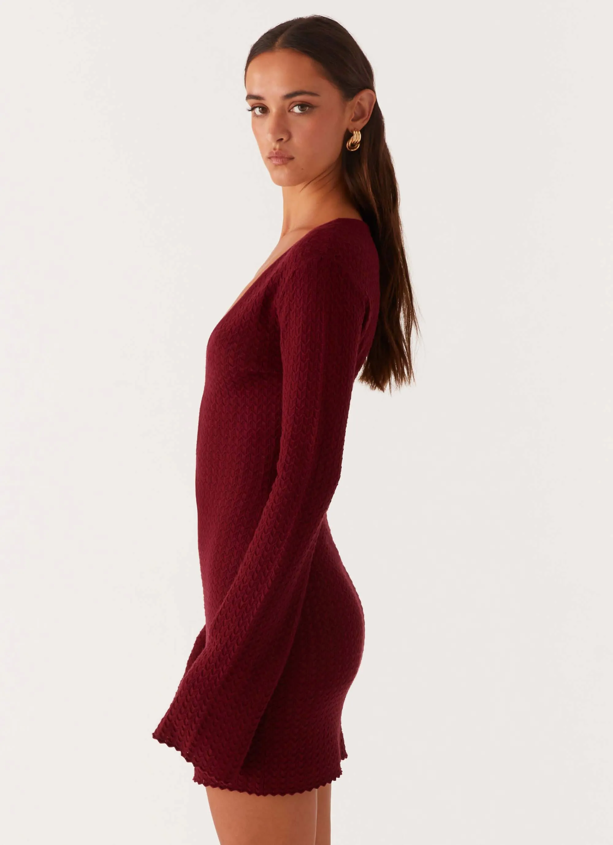 Lavelle Knit Mini Dress - Maroon Curve-Enhancing