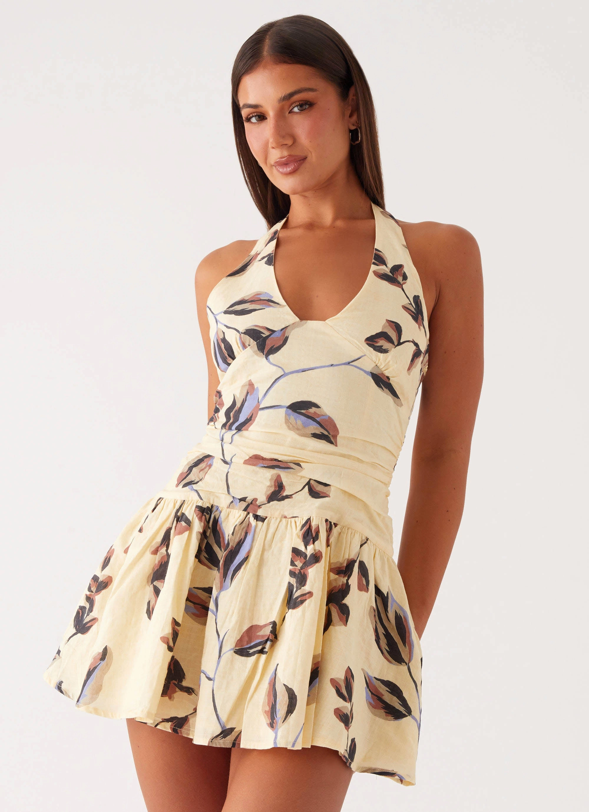 Mirelle Halter Neck Mini Dress - Buttercream Bliss SmoothEdgeFinish Chilly Day Wear
