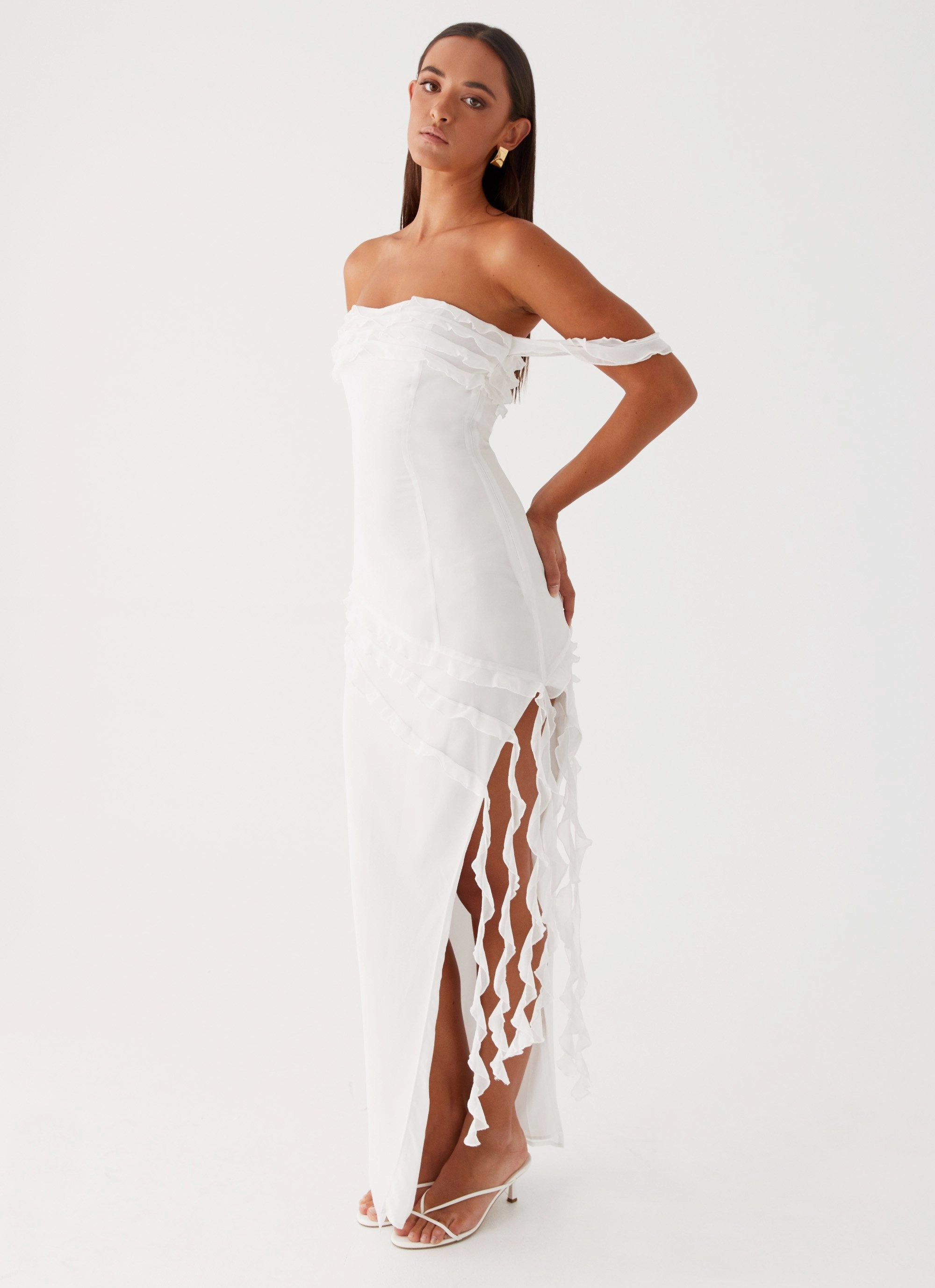 Alaska Maxi Dress - White Golden Scene Edgy Look