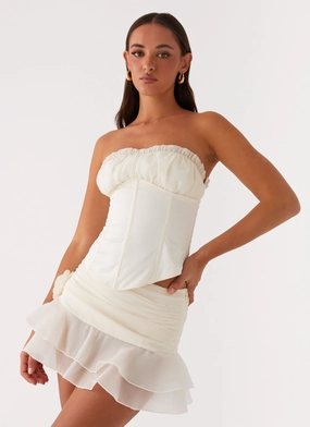 Shopping Trip Contrast Panel Call Me Never Tiered Mini Skirt - Ivory