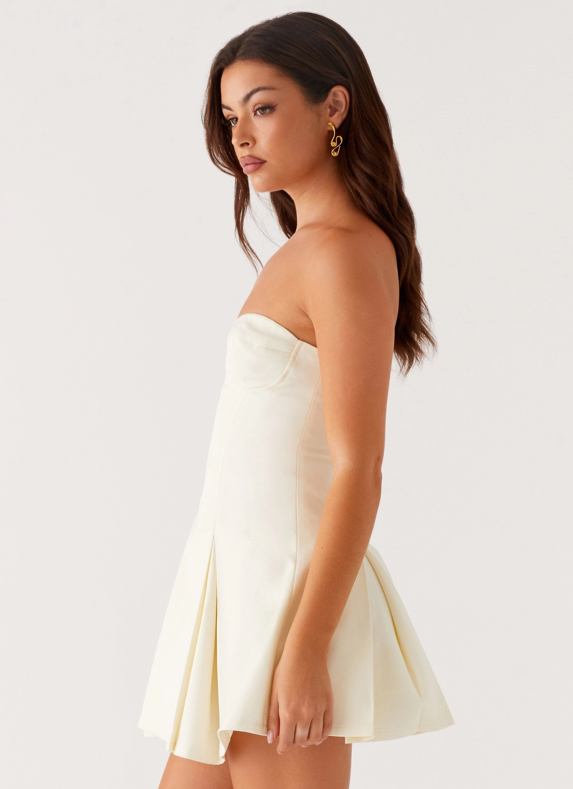 Form Fit Soft Draping Victoria Strapless Mini Dress - Butter